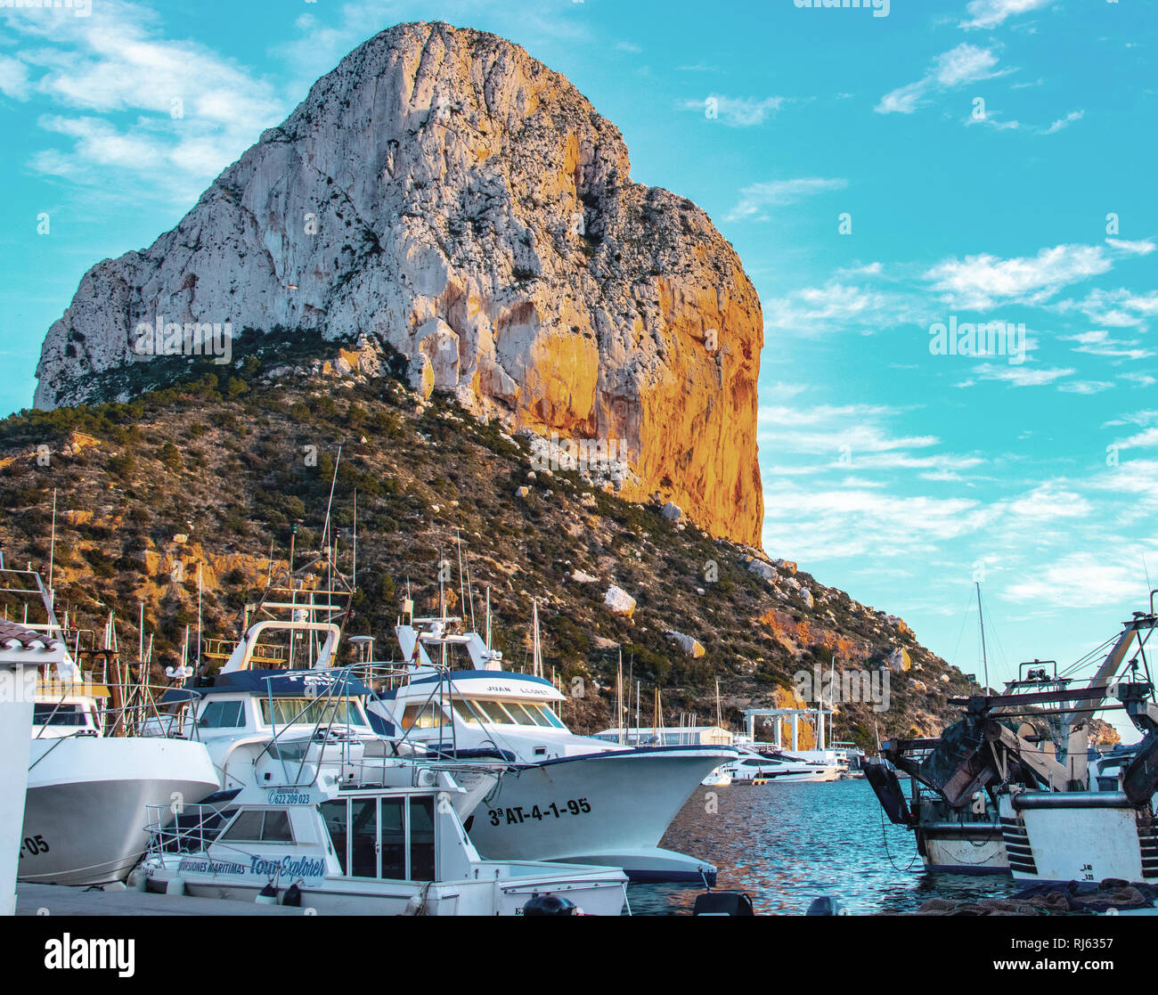 Fishing boats and fishing nets prepared to work in calpe Stock Photo ...