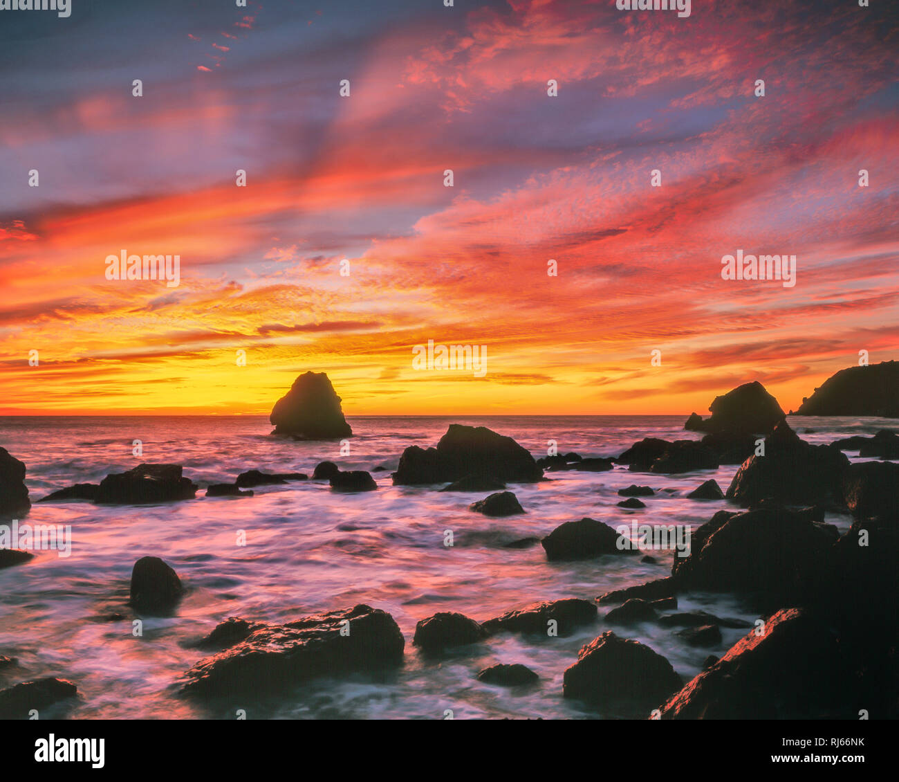 Sunset, Slide Beach, Golden Gate National Recreation Area, Marin County, California Stock Photo