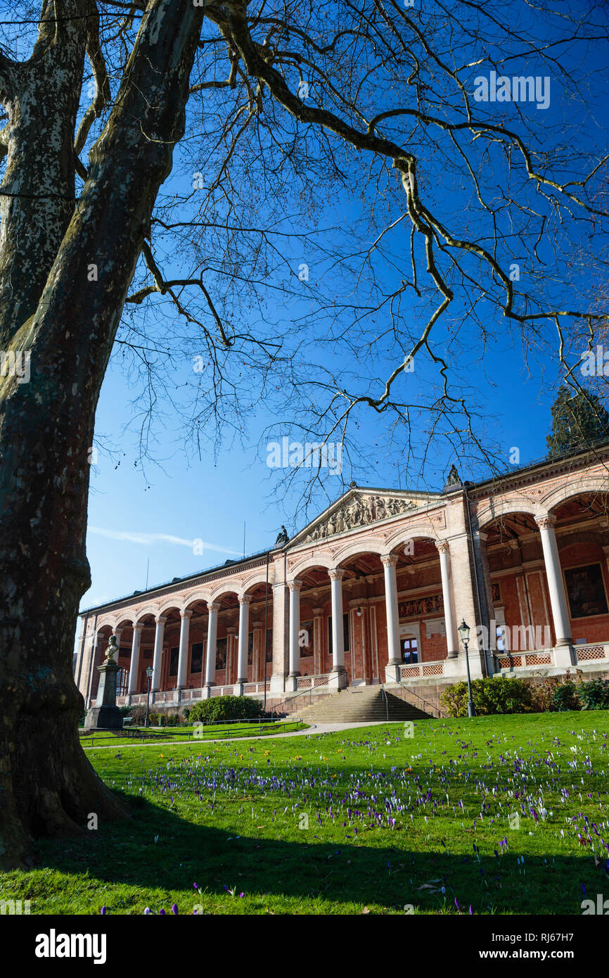 Europa, Deutschland, Baden-Württemberg, Baden-Baden, Krokusblüte (Crocus) vor der Trinkhalle Stock Photo