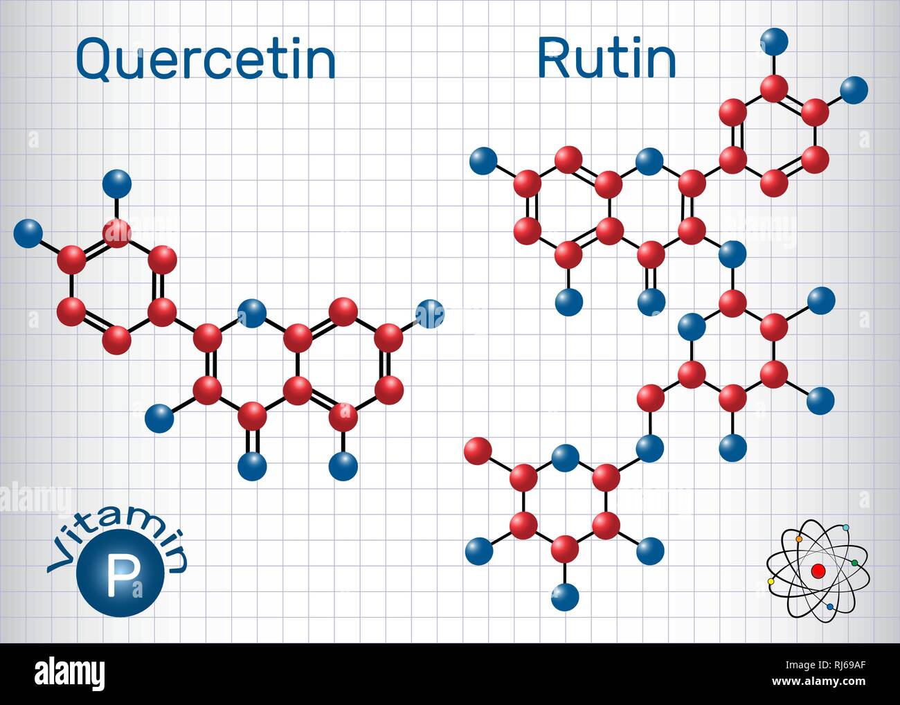 Quercetin, rutin molecule (vitamin P). Structural chemical formula. Sheet  of paper in a cage.Vector illustration Stock Vector Image & Art - Alamy