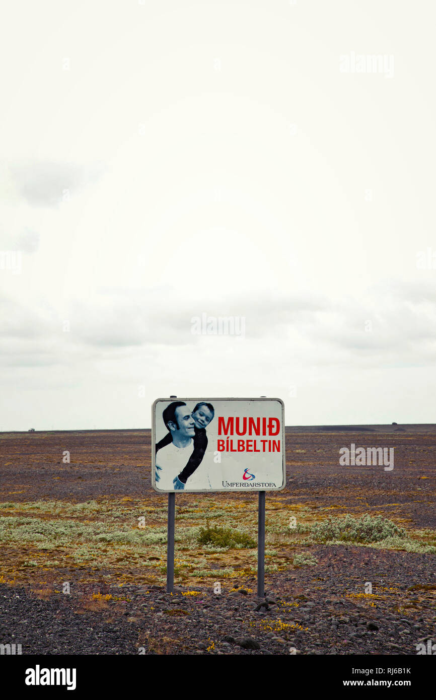Schild, Straßenschild, Island, Landschaft Stock Photo