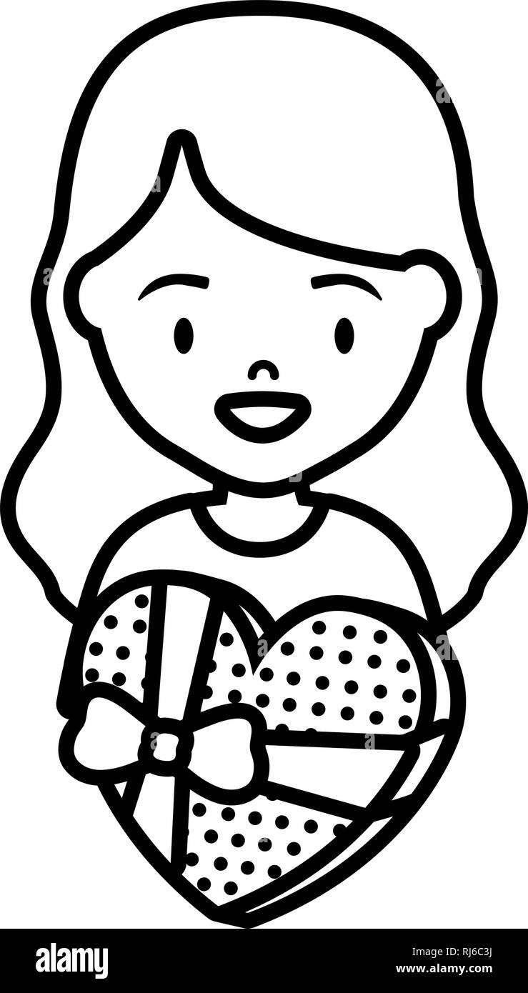 cute and little girl with heart gift vector illustration design Stock ...