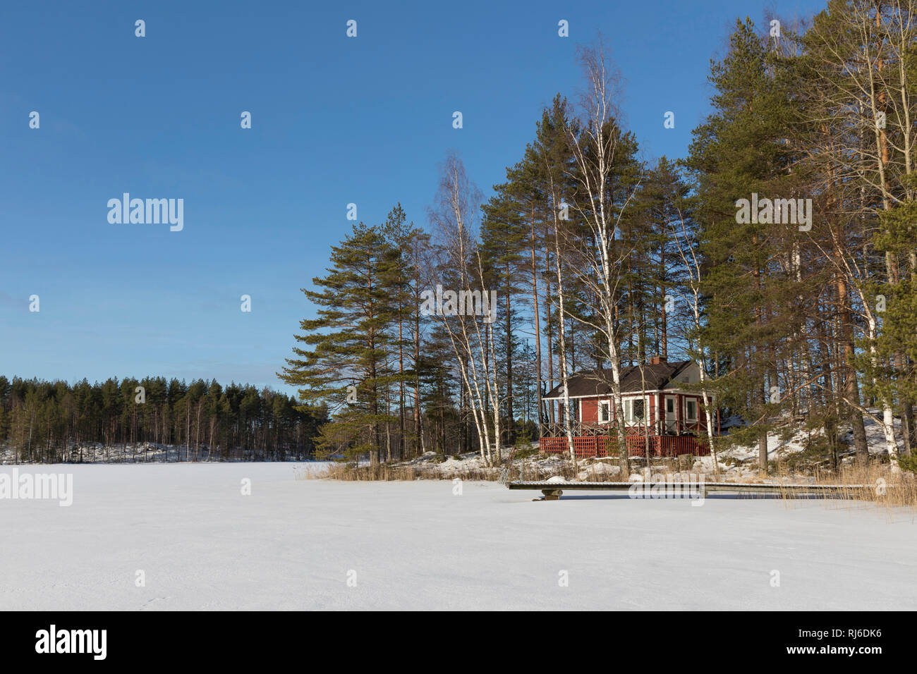 Finnland, Saimaa-Gebiet, Ferienhaus auf Insel im Winter Stock Photo