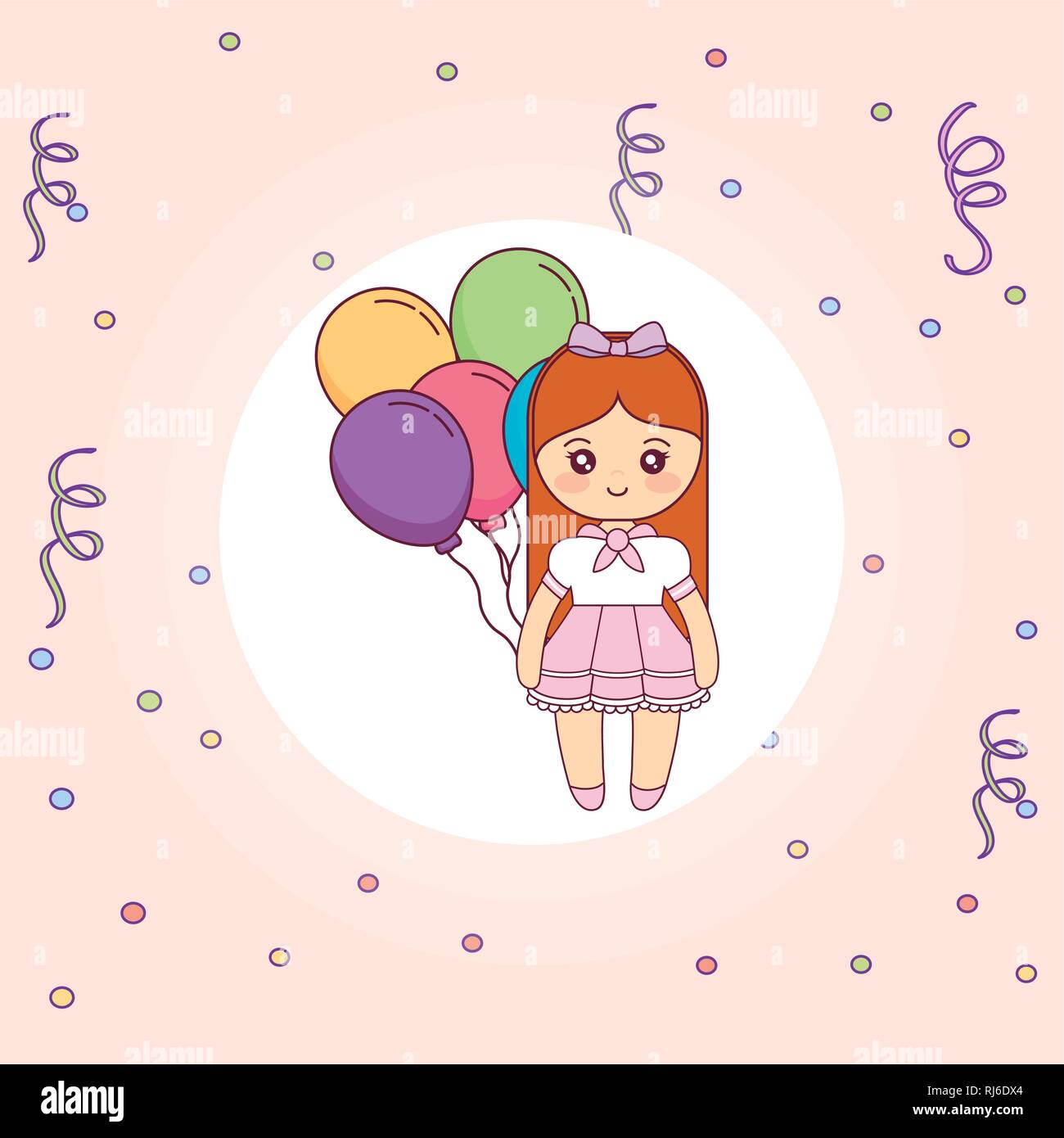 cute and little girl with balloons helium vector illustration design ...