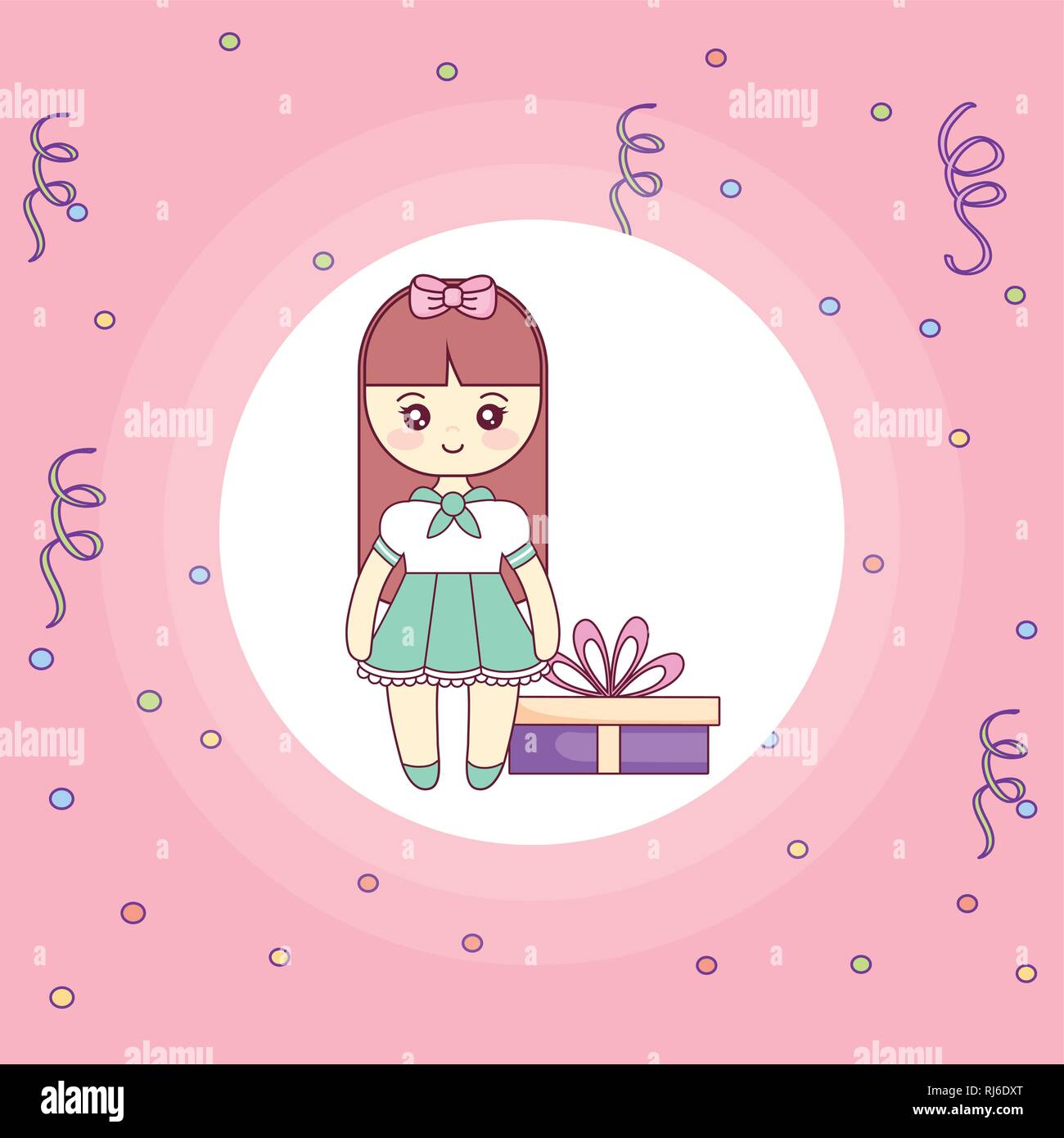 cute and little girl with gift vector illustration design Stock Vector ...