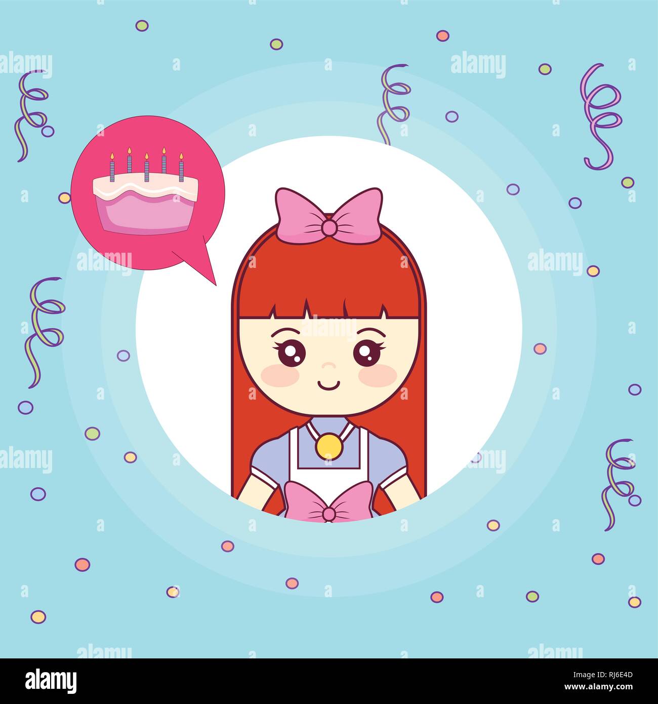 cute and little girl thinking in sweet cake vector illustration design ...