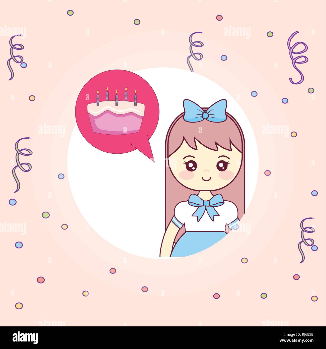 cute and little girl thinking in sweet cake vector illustration design ...