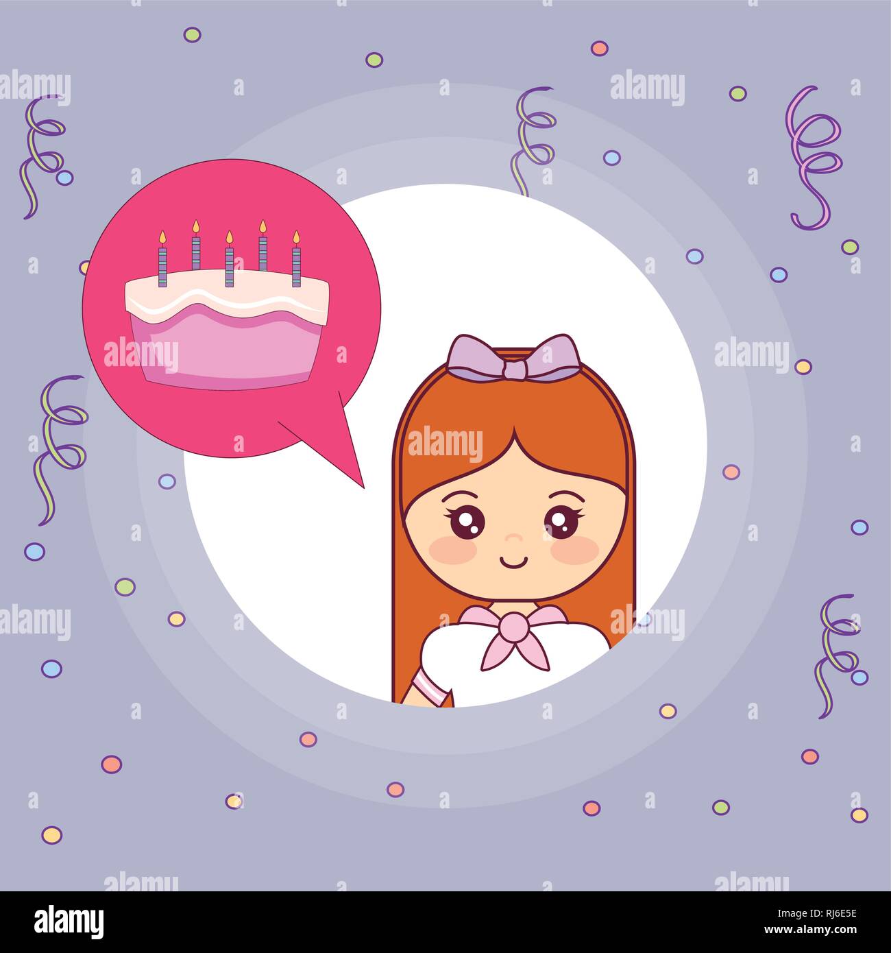 cute and little girl thinking in sweet cake vector illustration design ...