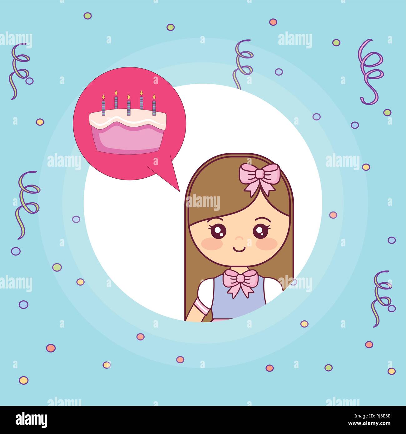 cute and little girl thinking in sweet cake vector illustration design ...