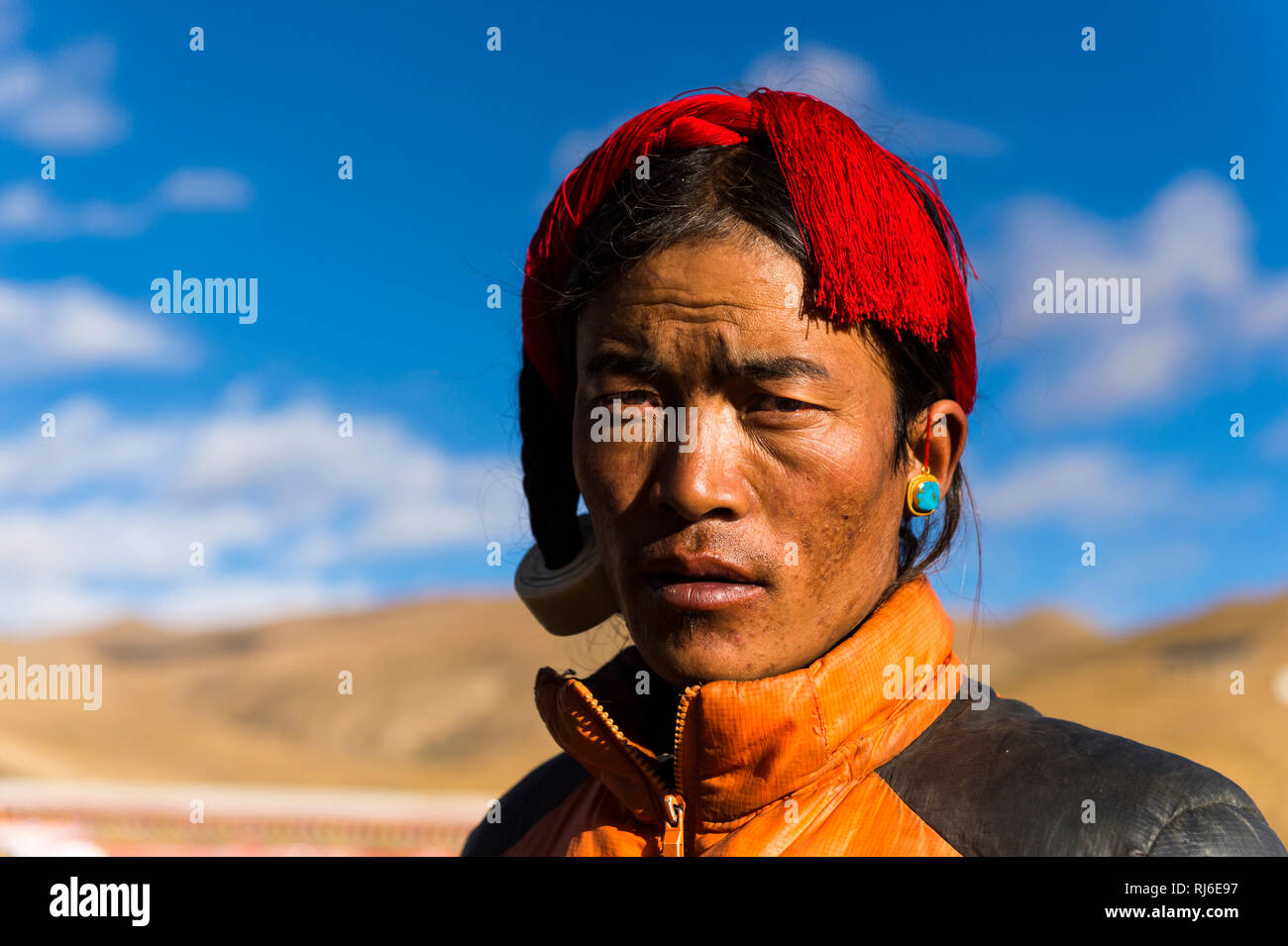 Tibet, Tibeter am Friendship Highway Stock Photo