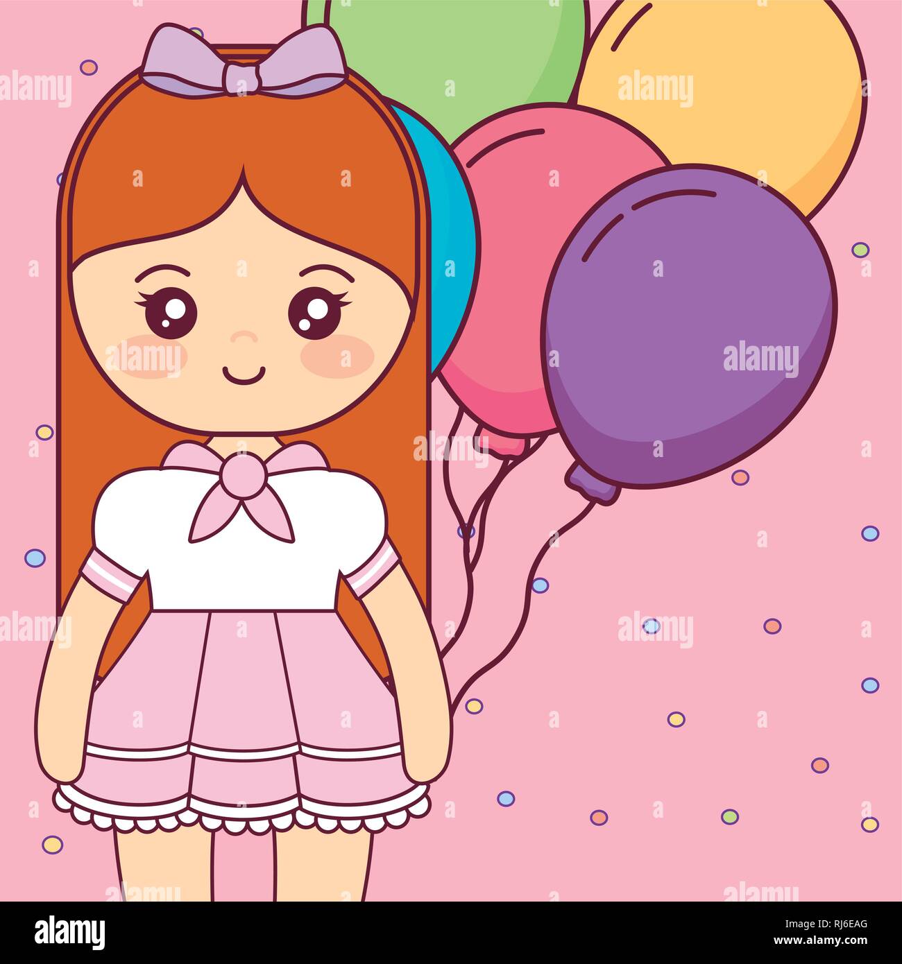 cute and little girl with balloons helium vector illustration design ...