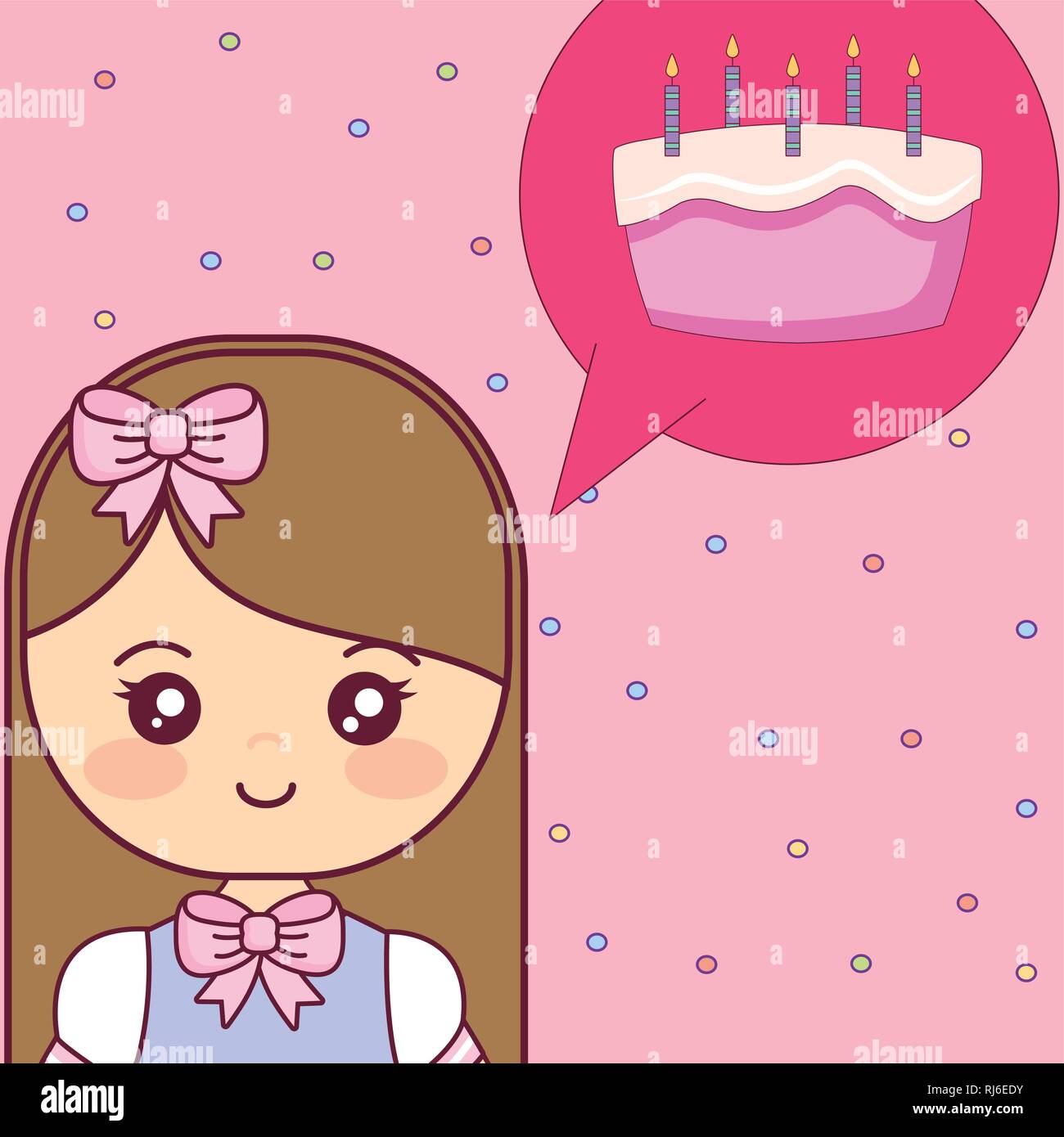 cute and little girl thinking in sweet cake vector illustration design ...