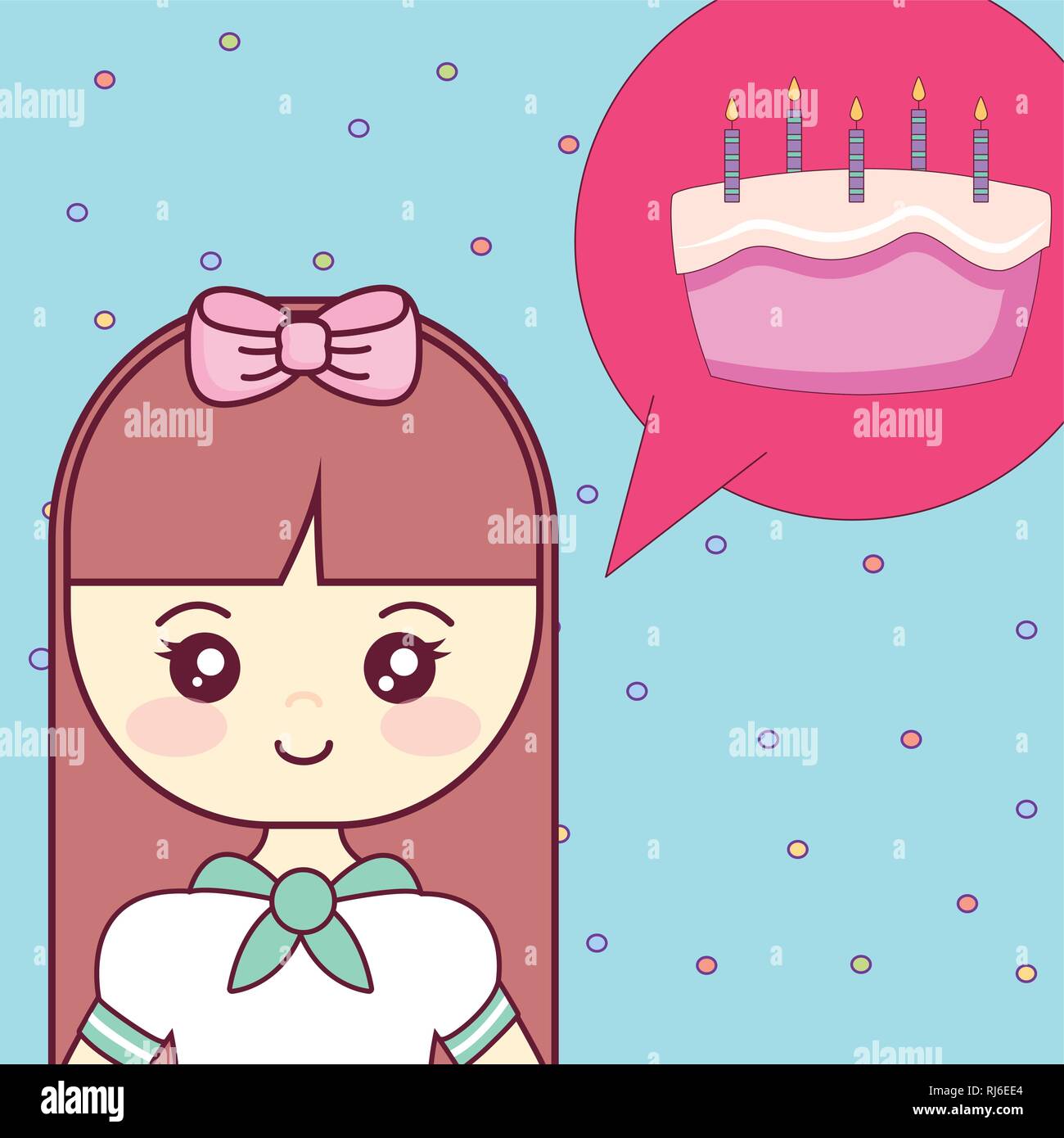 cute and little girl thinking in sweet cake vector illustration design ...