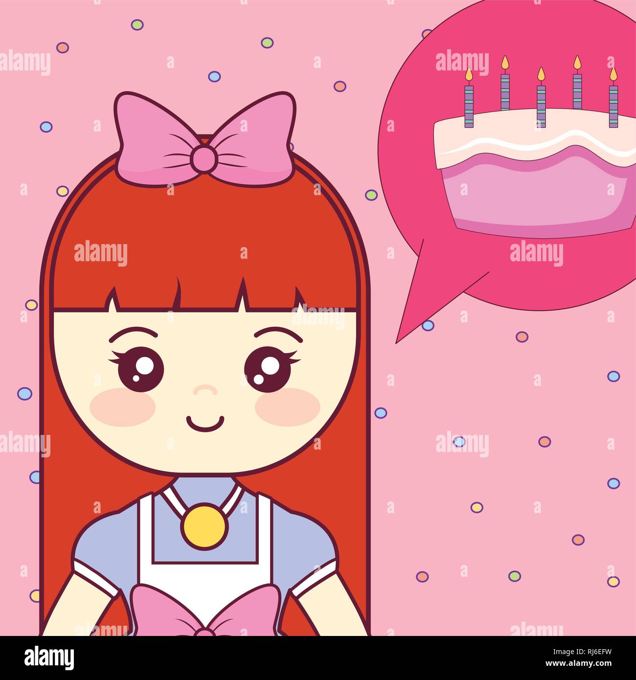 cute and little girl thinking in sweet cake vector illustration design ...