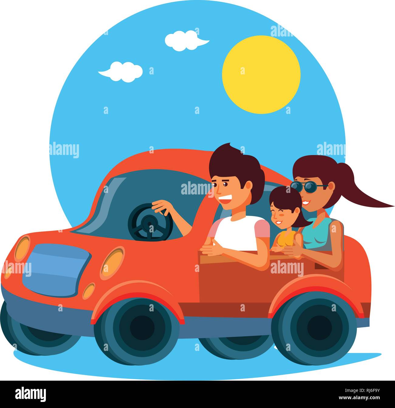 family driving tourism little car vector illustration design Stock