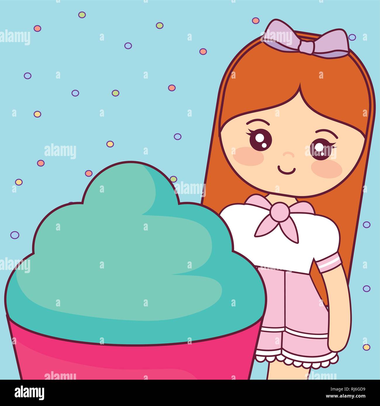 cute and little girl with sweet cupcake vector illustration design ...