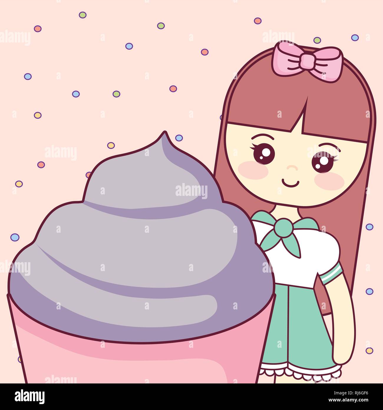 cute and little girl with sweet cupcake vector illustration design ...
