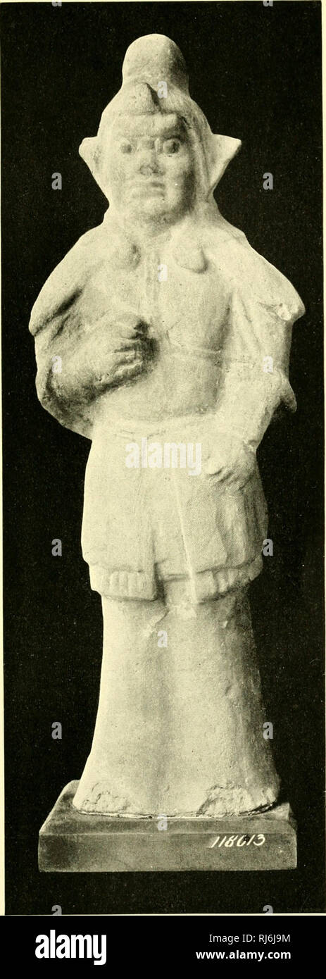 . Chinese clay figures. Sculpture -- China; Arms and armor, Chinese; China -- Antiquities. FIELD MUSEUM OF NATURAL HISTORY. ANTHROPOLOGY, VOL. XIII, PL. LVIII.. Clay Figure of armored Guardian.. Please note that these images are extracted from scanned page images that may have been digitally enhanced for readability - coloration and appearance of these illustrations may not perfectly resemble the original work.. Laufer, Berthold, 1874-1934. Chicago: Field Museum of Natural History Stock Photo