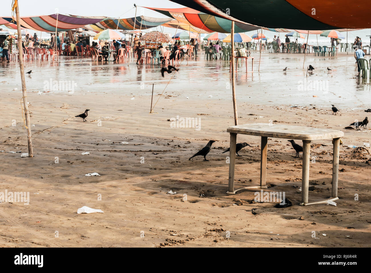 Mandarmani, West Bengal, India 10, Jan 2019: Beach market crowded with tourists and vendors in Mandarmani, west Bengal during new year festival, cause Stock Photo