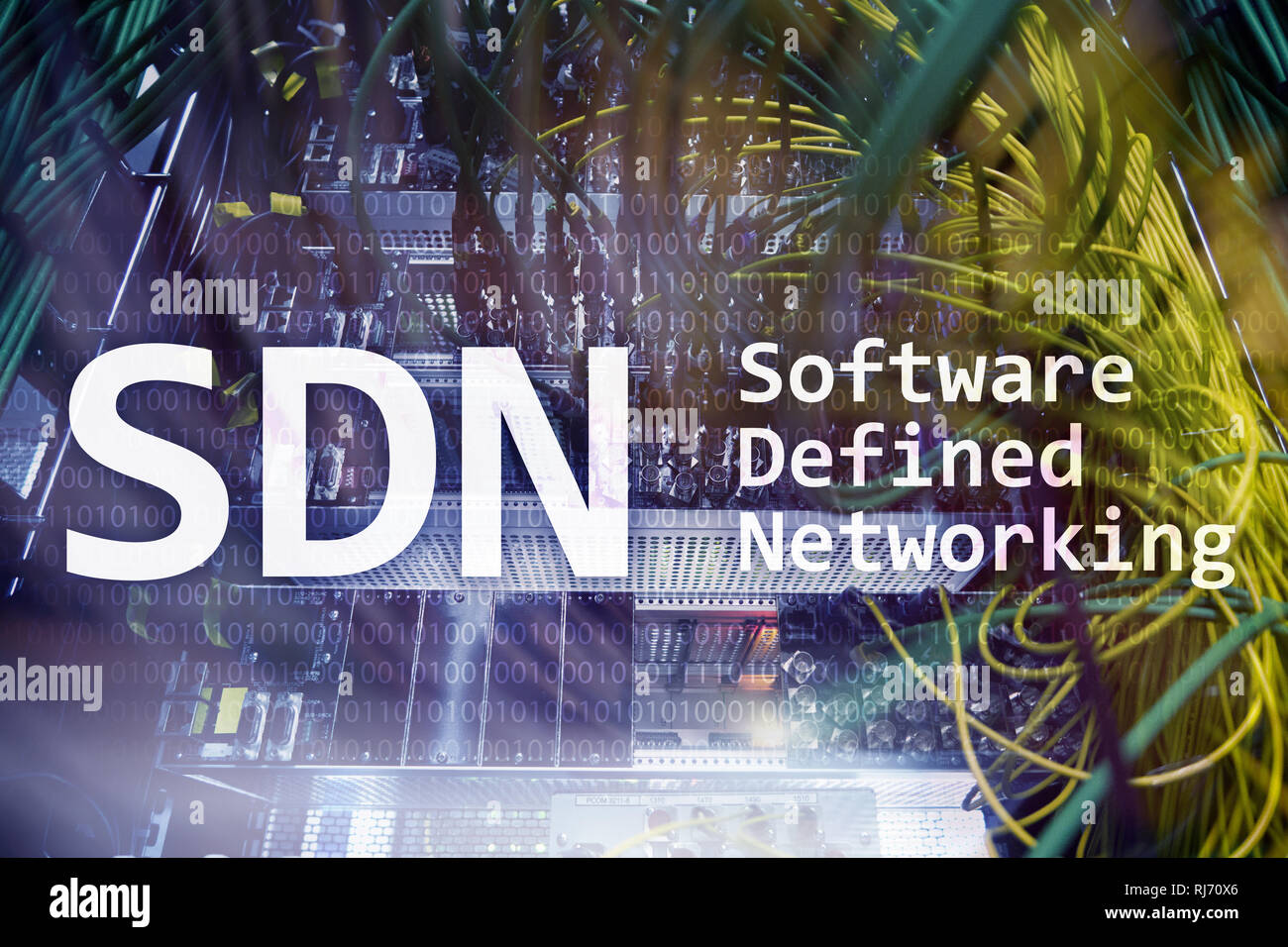 SDN, Software defined networking concept on modern server room background. Stock Photo