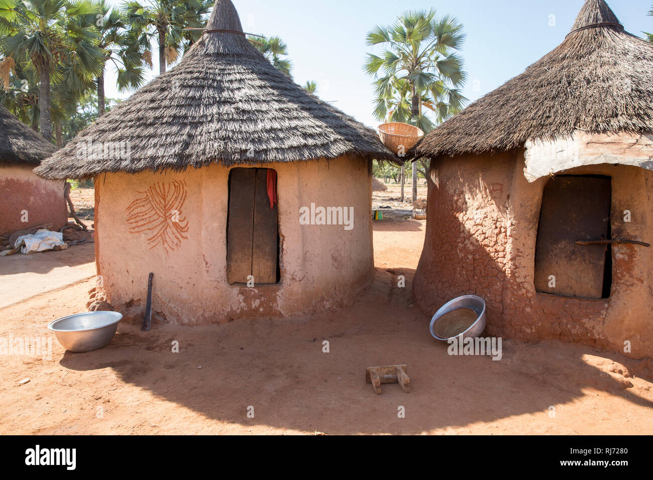 Bodadiougou village, Banfora, Cascades Region, Burkina Faso, 4th December 2016; Some of the building in Godima Siri's compound. Stock Photo