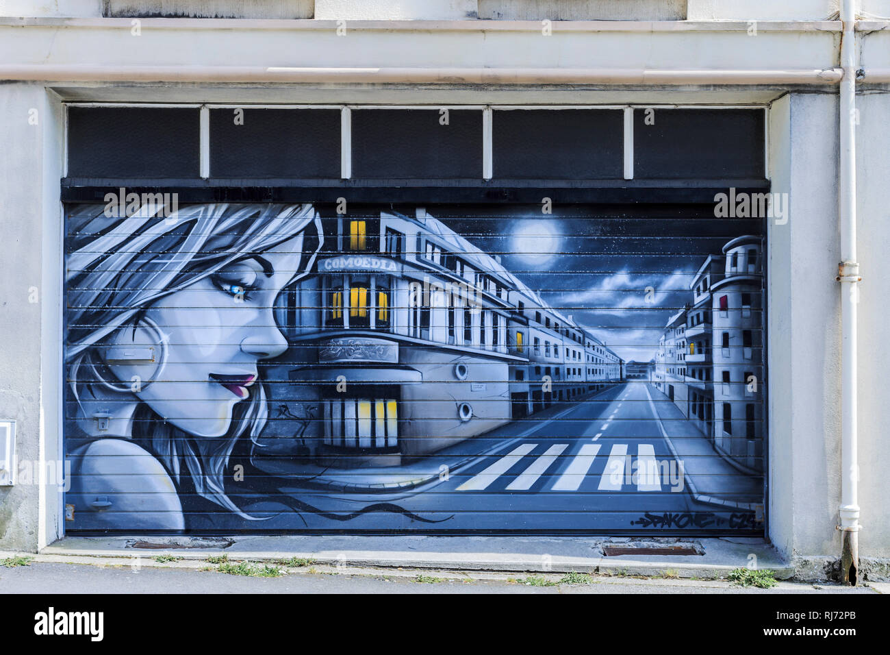 Europa, Frankreich, Bretagne, Brest, Graffito auf einem Garagentor Stock Photo