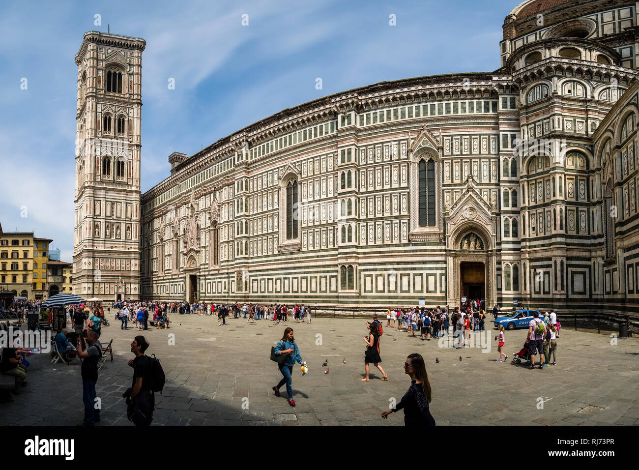 Florence Cathedral, Cattedrale di Santa Maria del Fiore, Doumo, facade and tower Campanile Stock Photo