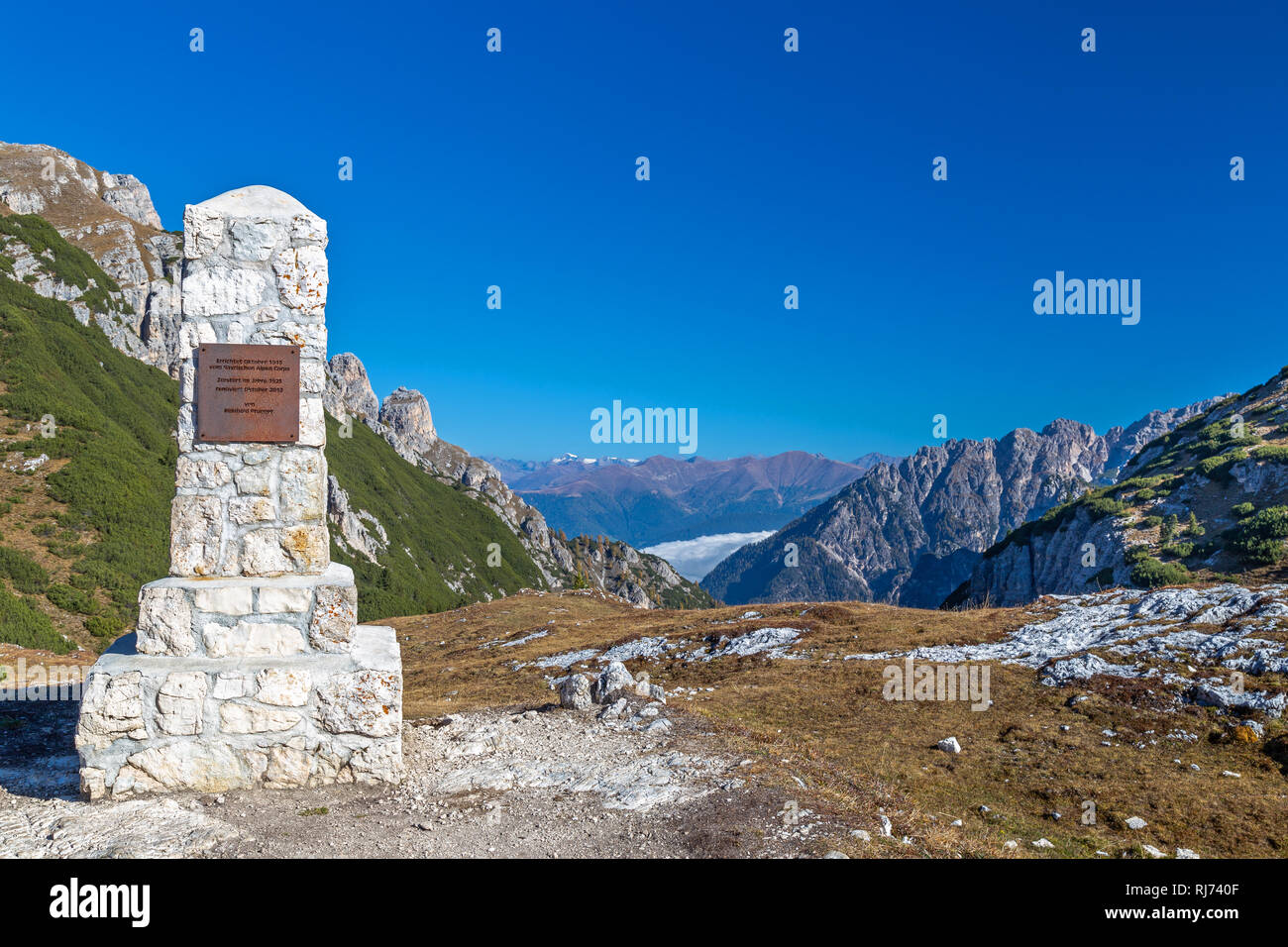 War memorial on Strudelkopfsattel in the Dolomites, South Tyrol Stock Photo