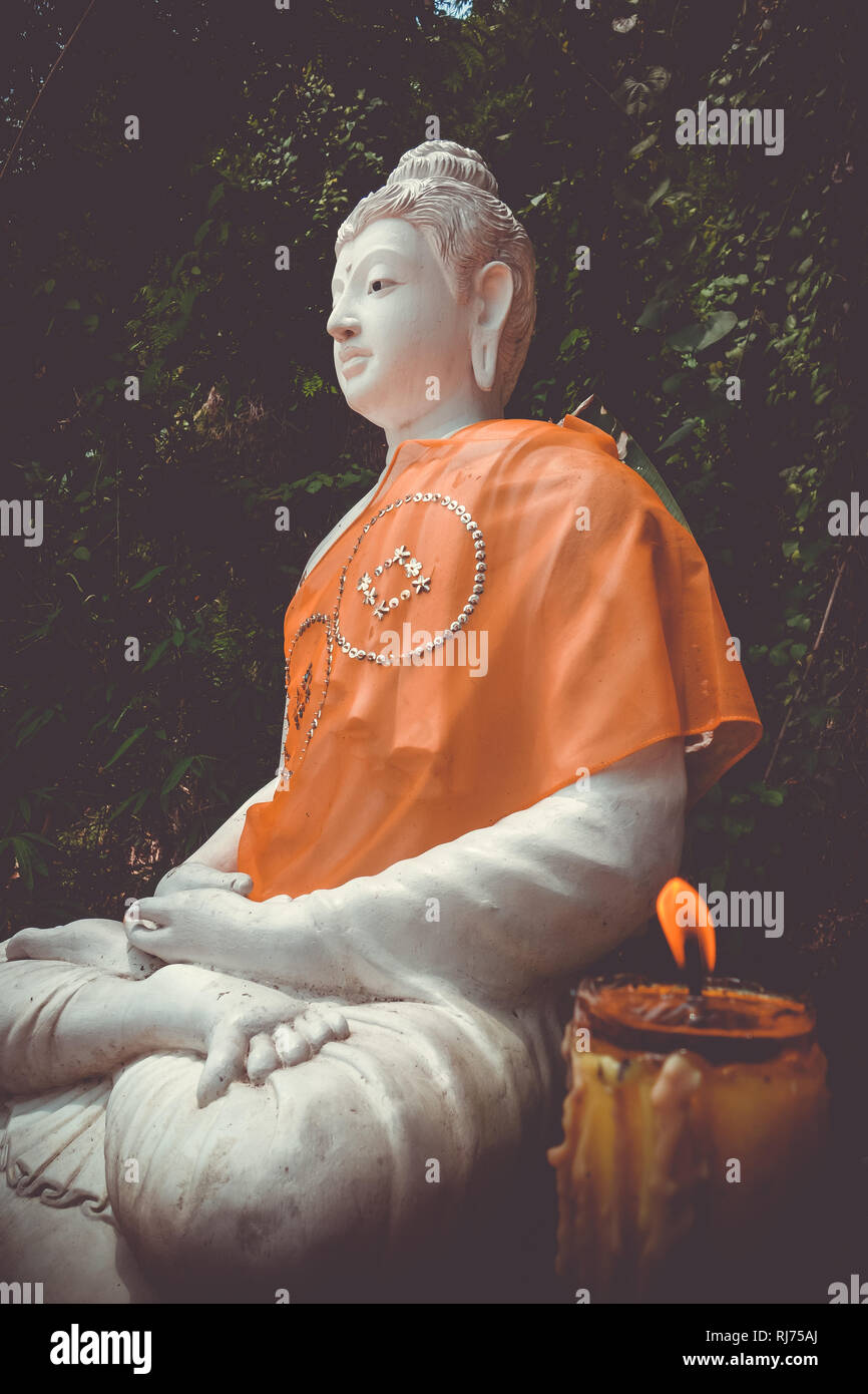 White Buddha statue in jungle, Wat Palad, Chiang Mai, Thailand Stock