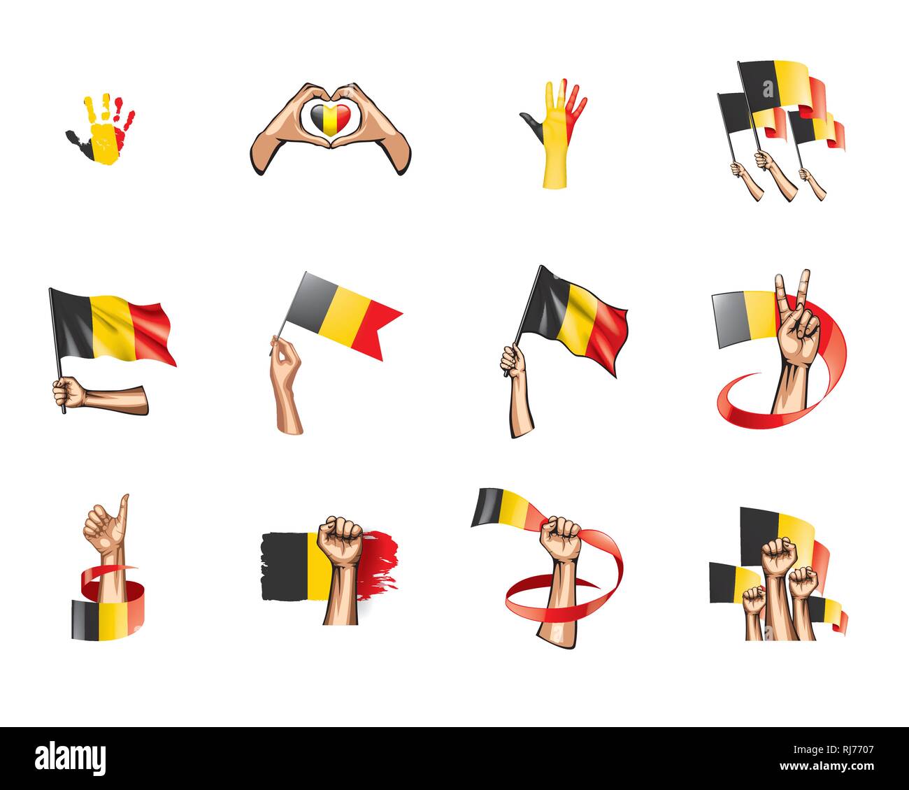 Belgium flag and hand on white background. Vector illustration Stock ...
