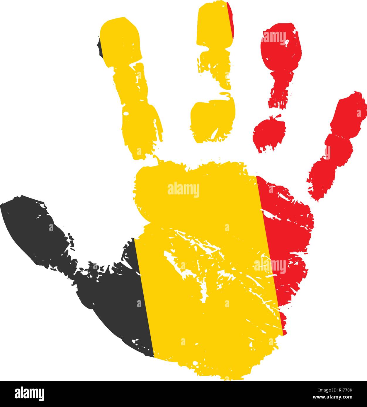 Belgium flag and hand on white background. Vector illustration Stock ...