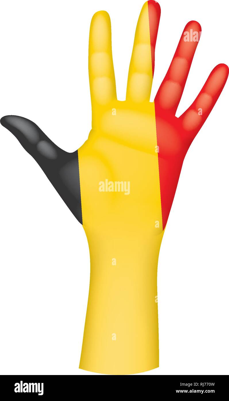 Belgium flag and hand on white background. Vector illustration Stock ...