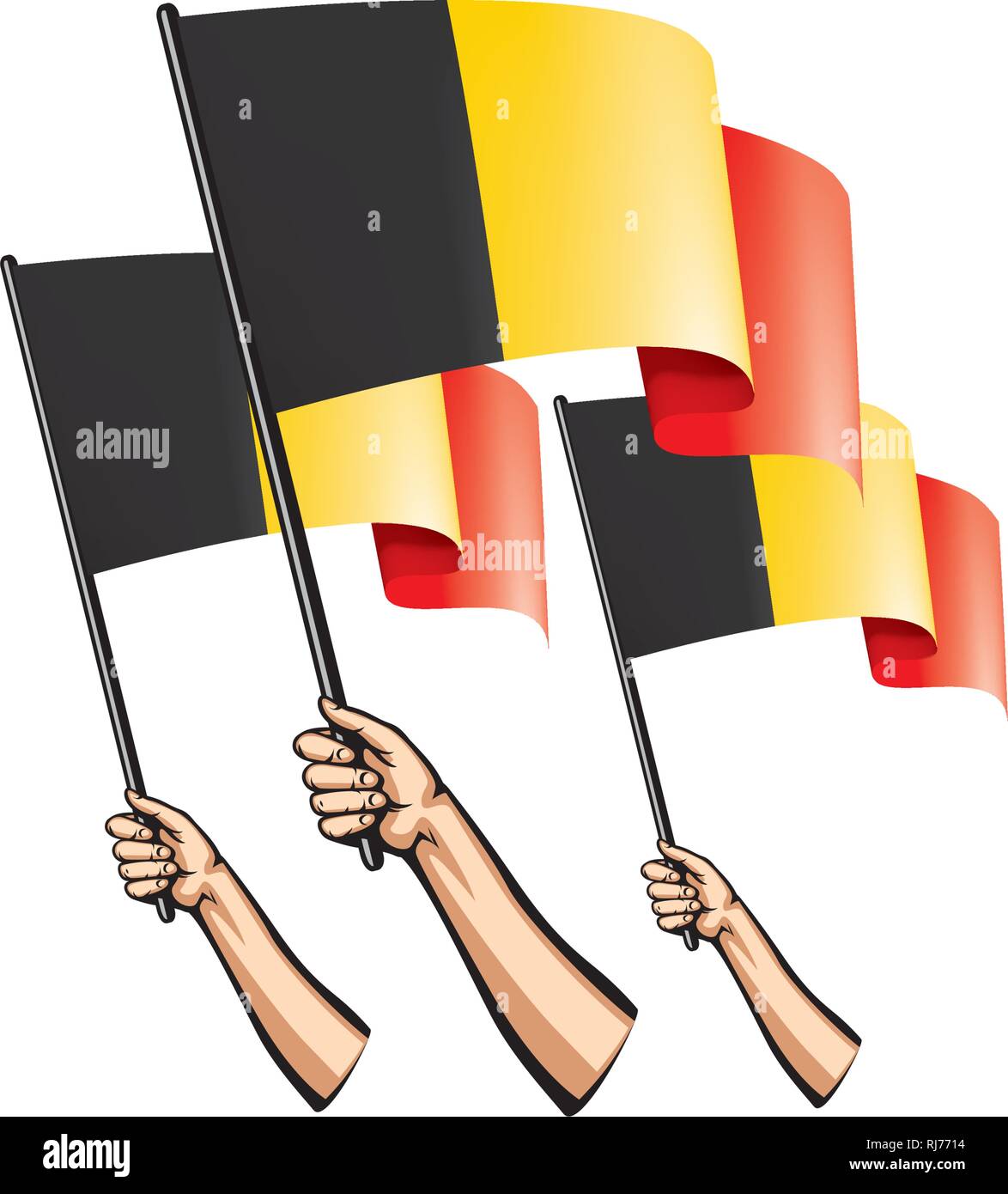 Belgium flag and hand on white background. Vector illustration Stock ...