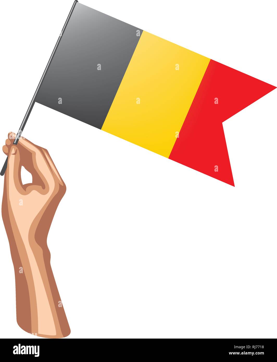 Belgium flag and hand on white background. Vector illustration Stock ...
