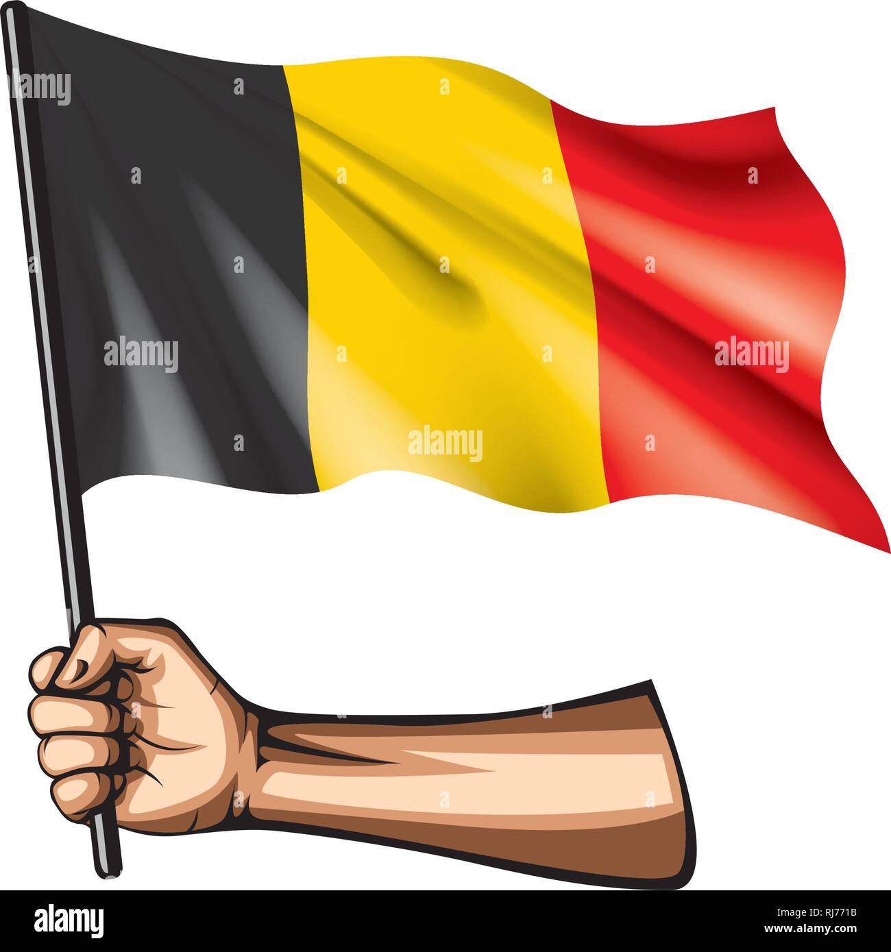 Belgium flag and hand on white background. Vector illustration Stock ...
