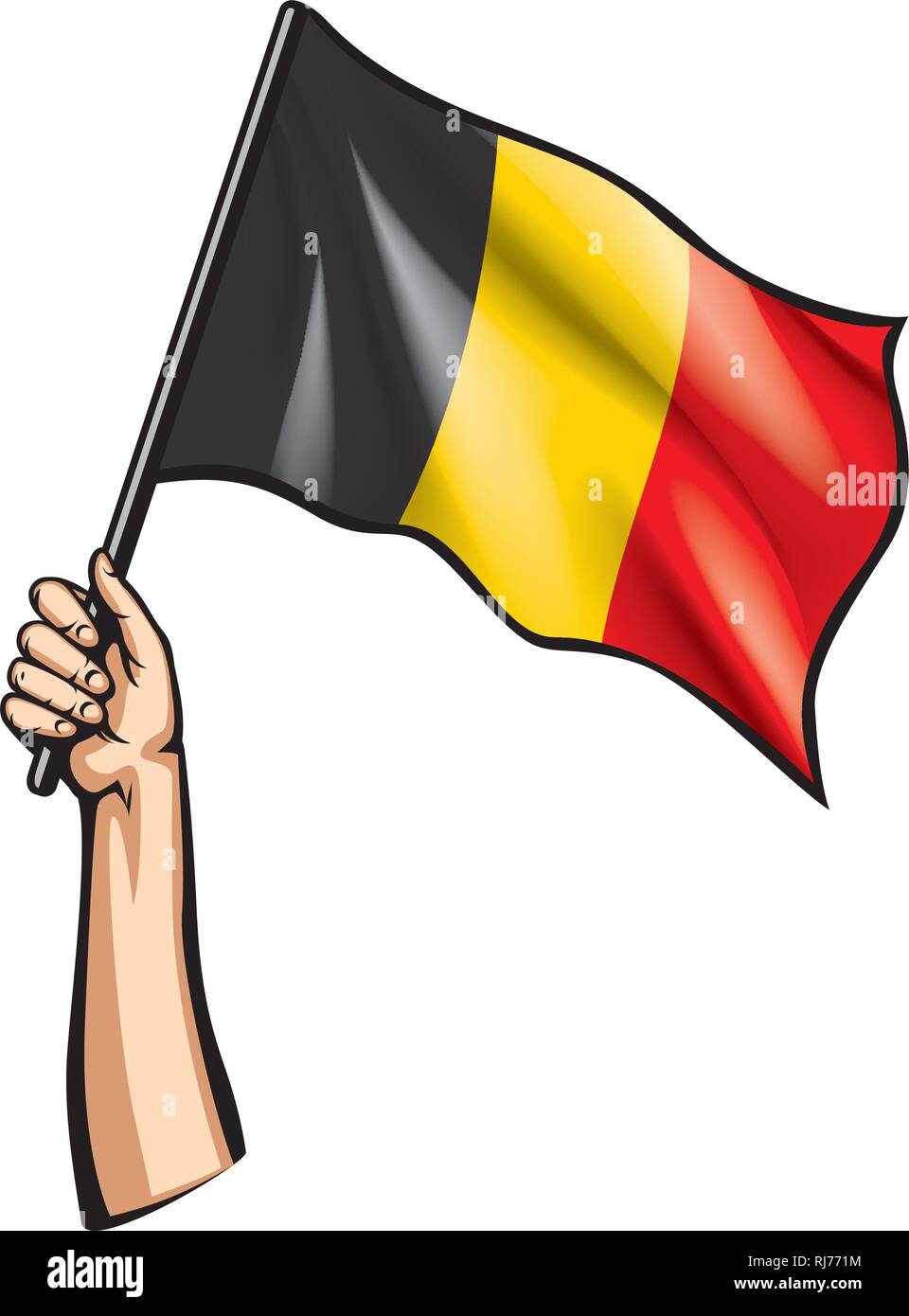 Belgium flag and hand on white background. Vector illustration Stock ...