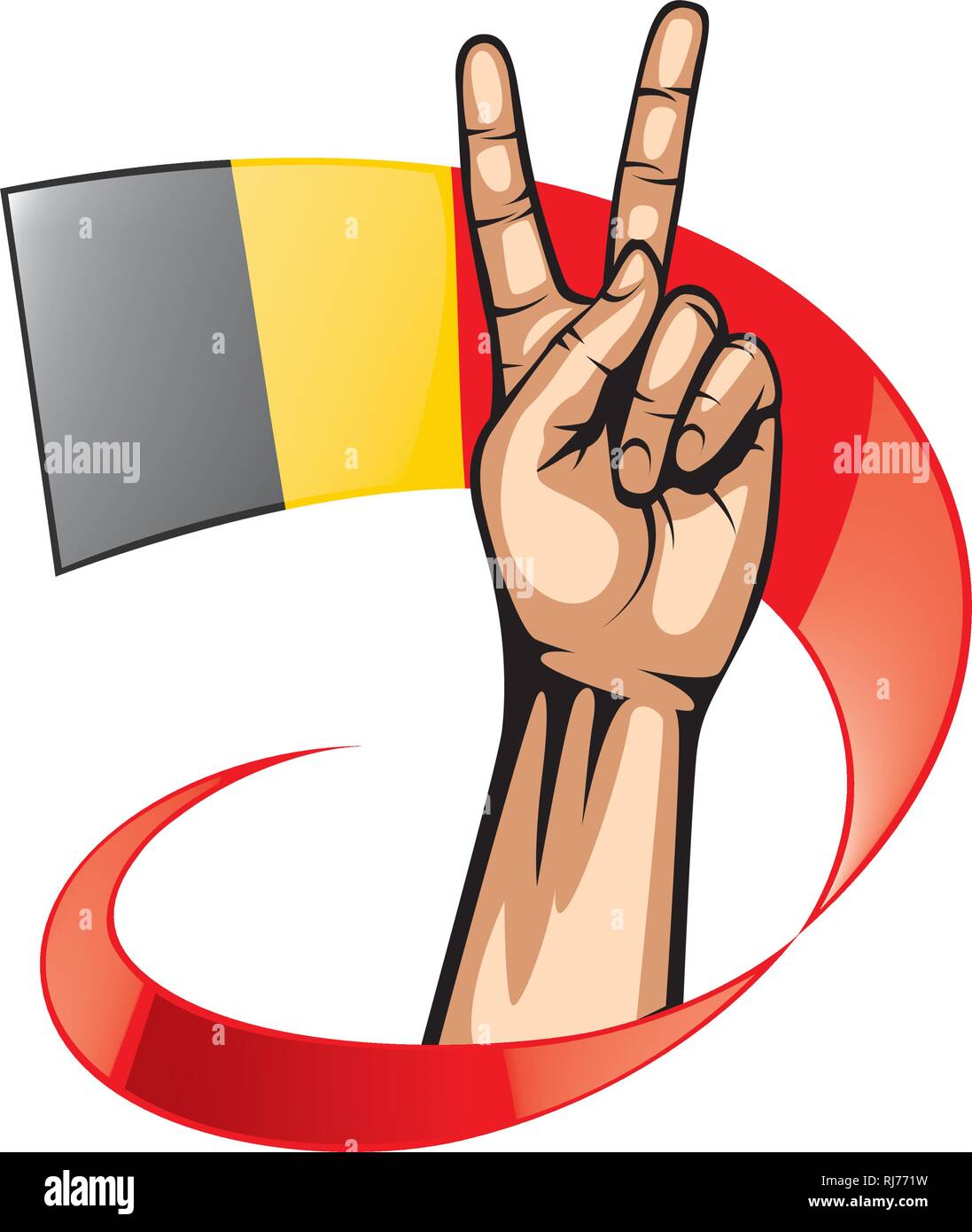 Belgium flag and hand on white background. Vector illustration Stock ...