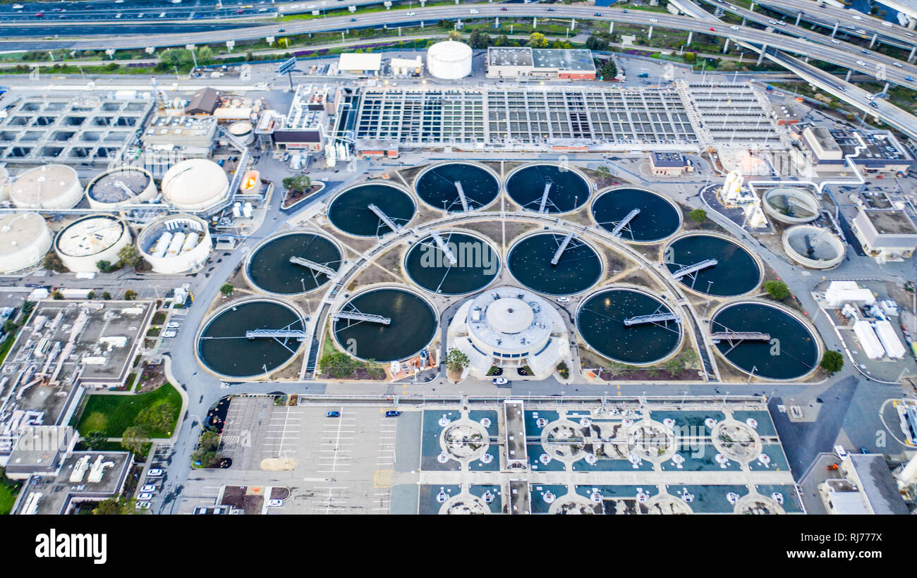 East Bay Municipal Utility District Wastewater Treatment Plant, EBMUD, Oakland, CA Stock Photo