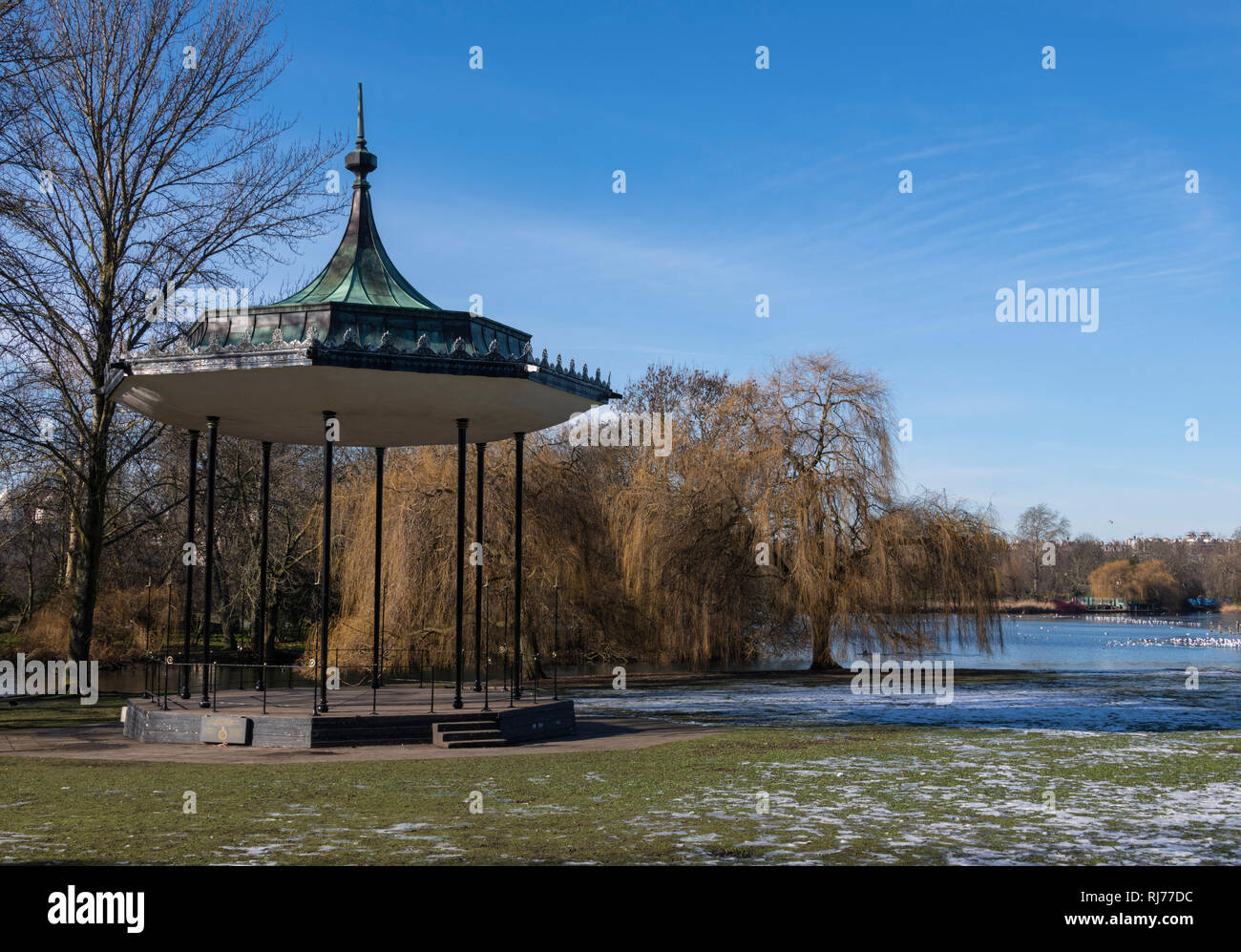 Bandstand by the lake in Regents Park, London UK Stock Photo