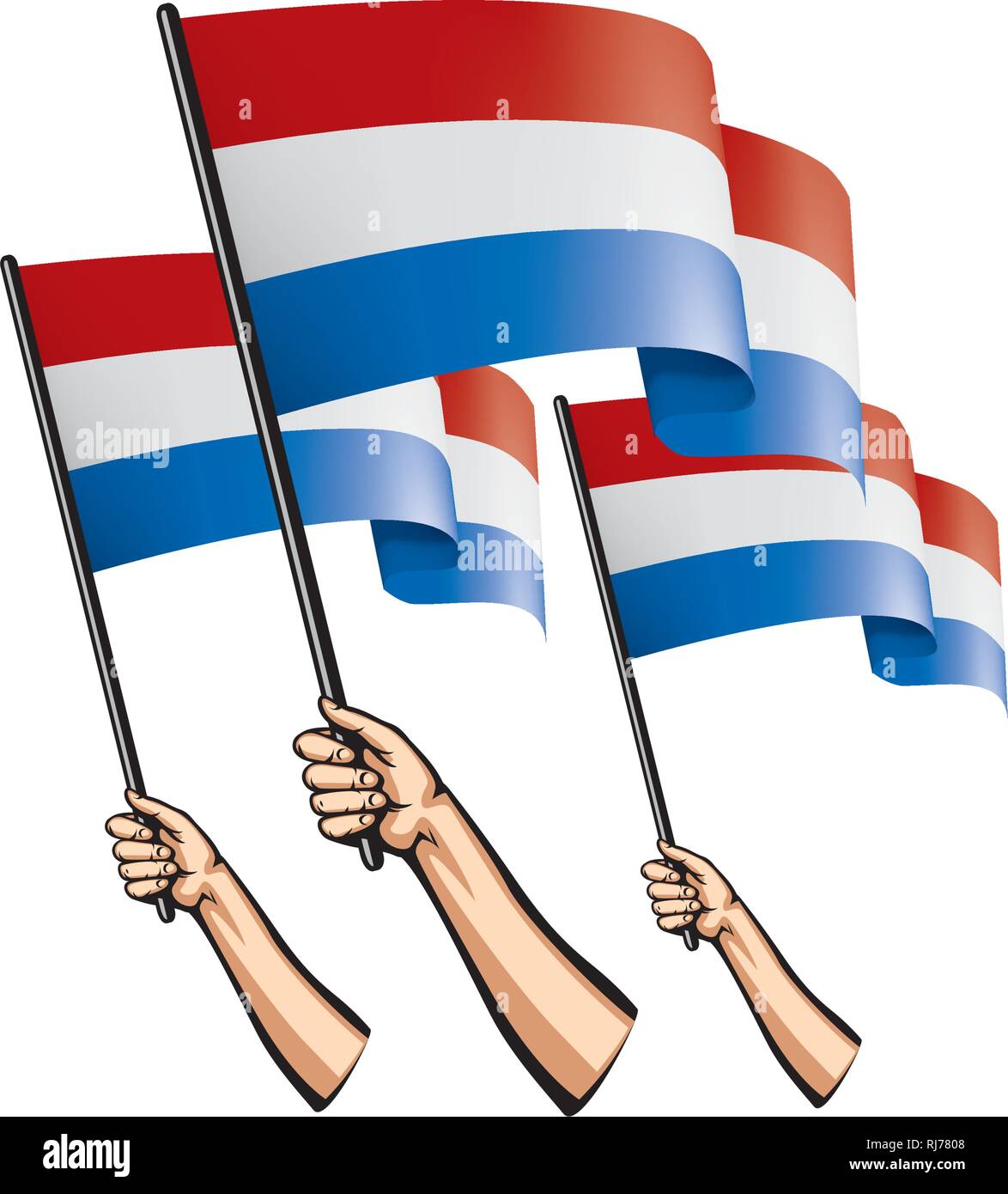 Netherlands flag and hand on white background. Vector illustration Stock Vector