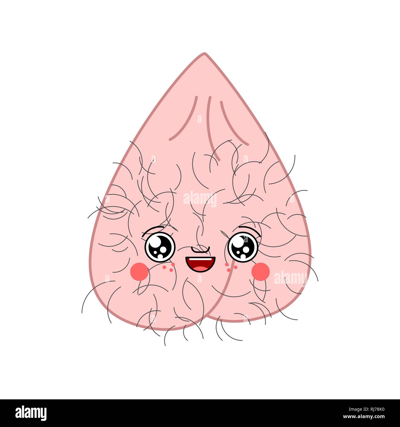 Scrotum kawaii Cute cartoon. Funny Mans balls Hairy. Sweet Testosterone vector illustration Stock Vector