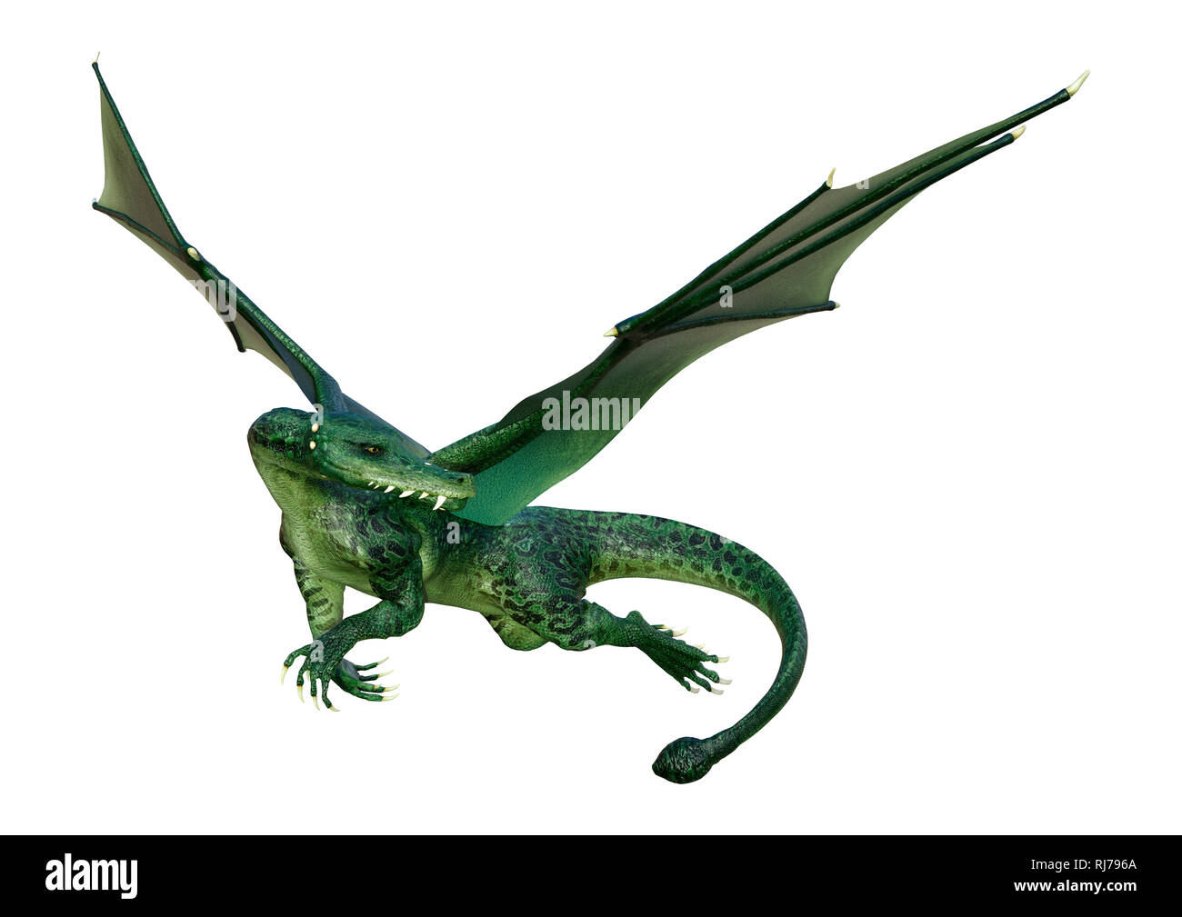 3D rendering of a green fantasy dragon isolated on white background ...