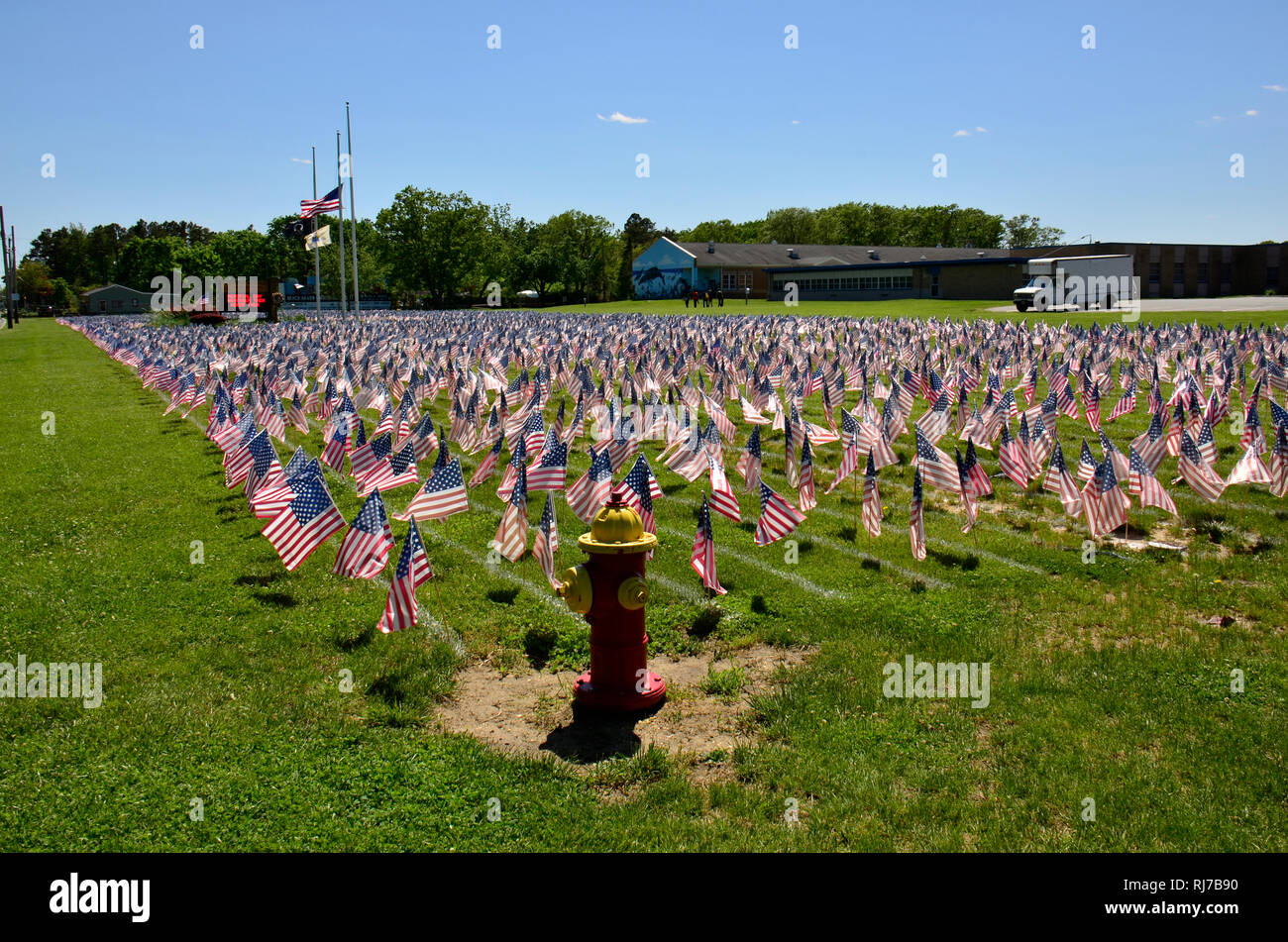 Set here in this school grounds in the Eastern United States for Memorial Day Stock Photo