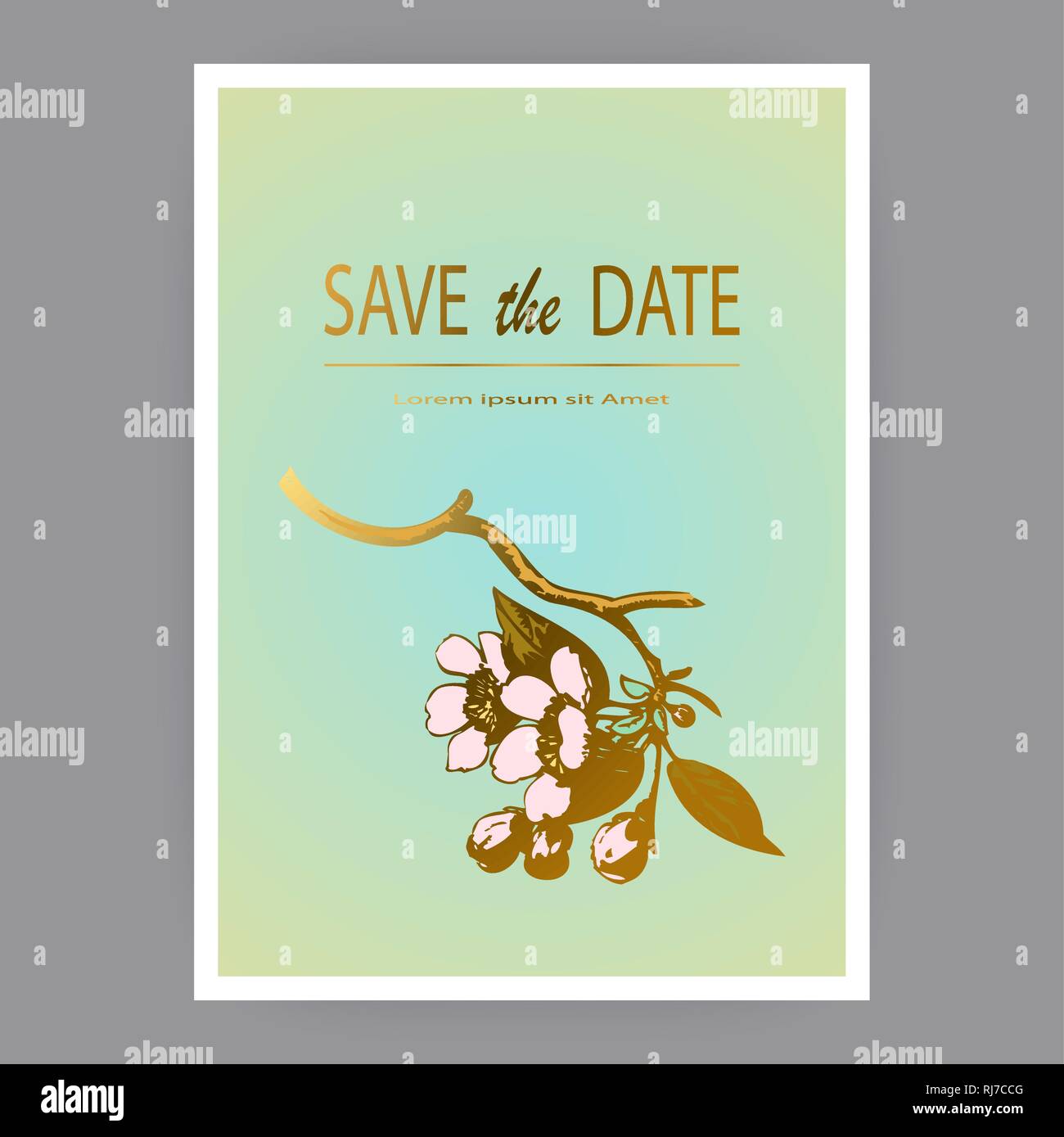 Botanical wedding invitation card template design, hand drawn sakura