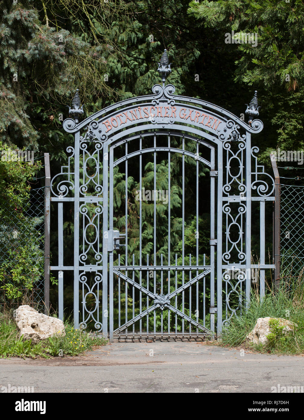 Alte verzierte eiserne Eingangstür zum Botanischen Garten, Darmstadt, Hessen, Deutschland, Europa Stock Photo