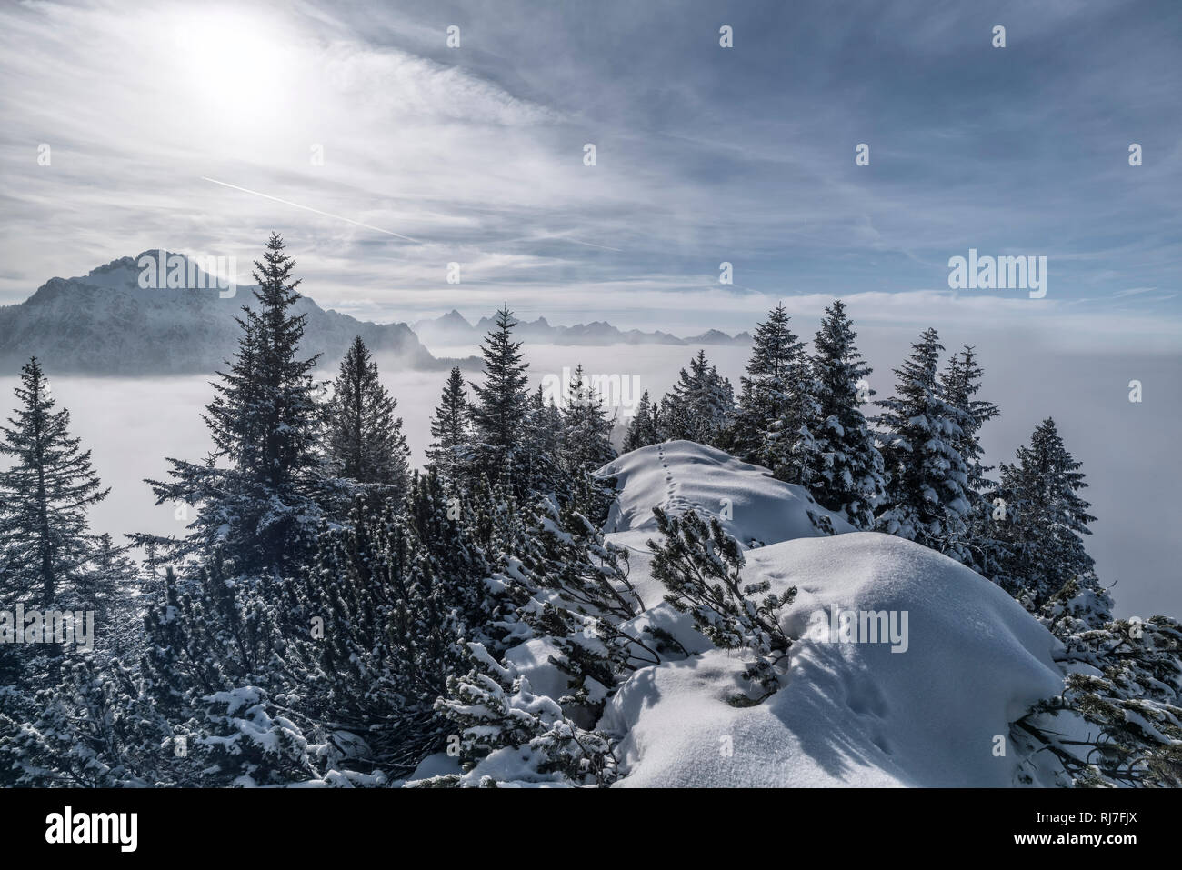 Berglandschaft im Winter am Tegelberg in Süddeutschland, Stock Photo