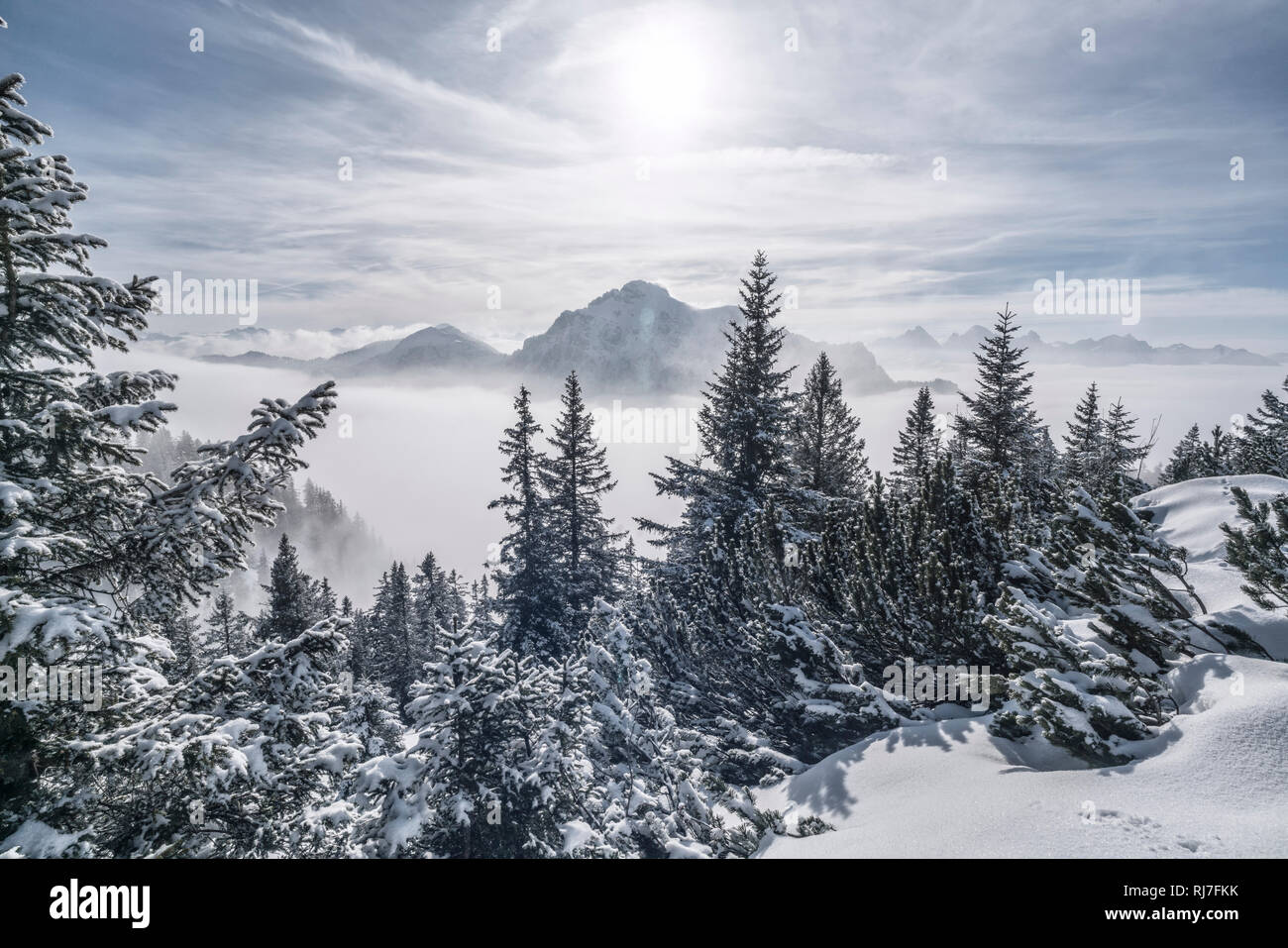 Berglandschaft im Winter am Tegelberg in Süddeutschland, Stock Photo