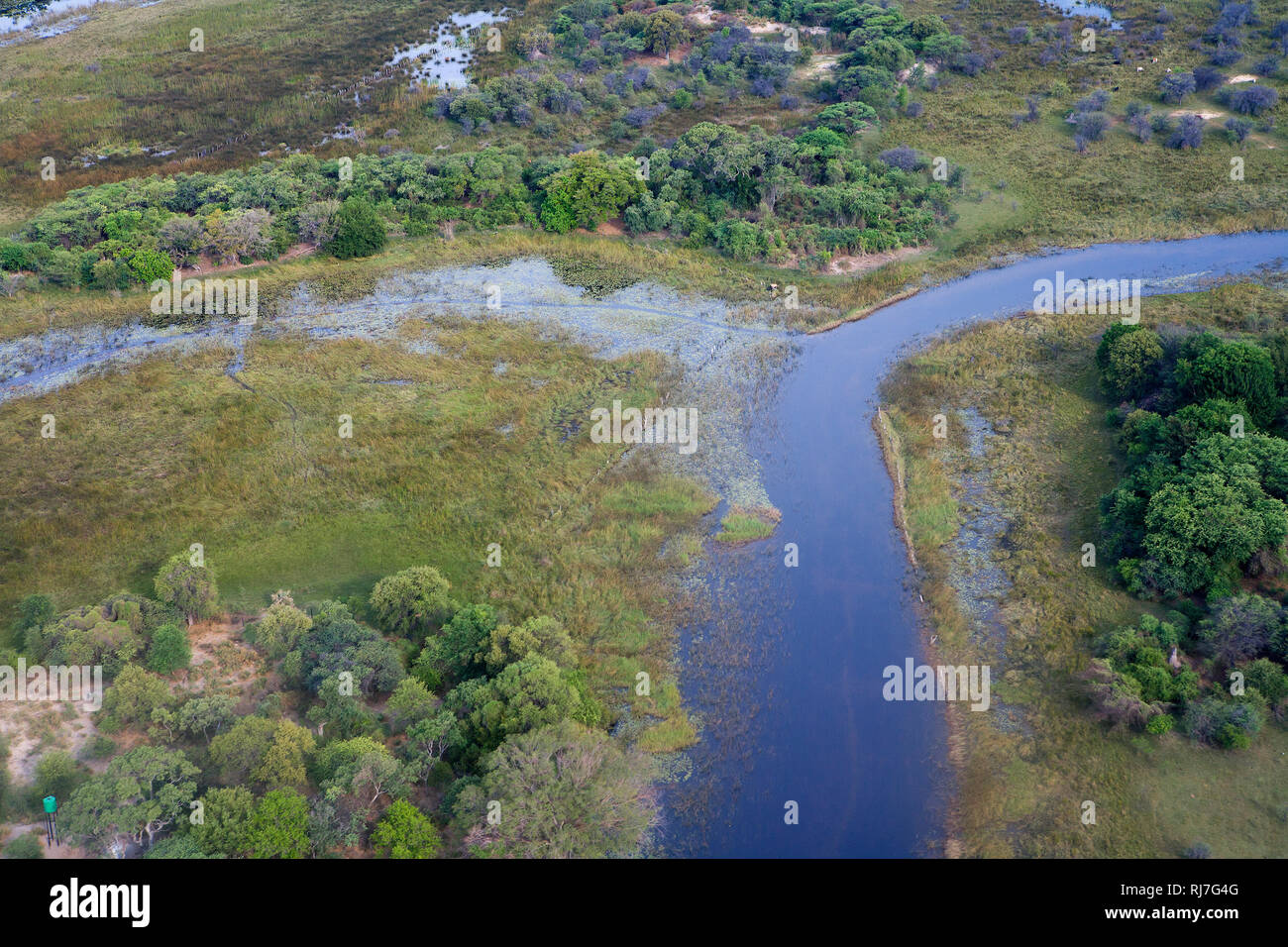 Blick auf das Okavango Delta aus dem Flugzeug Stock Photo