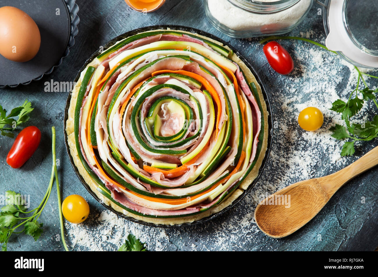 Vegetable and prosciutto pie with the ingredients Stock Photo Alamy