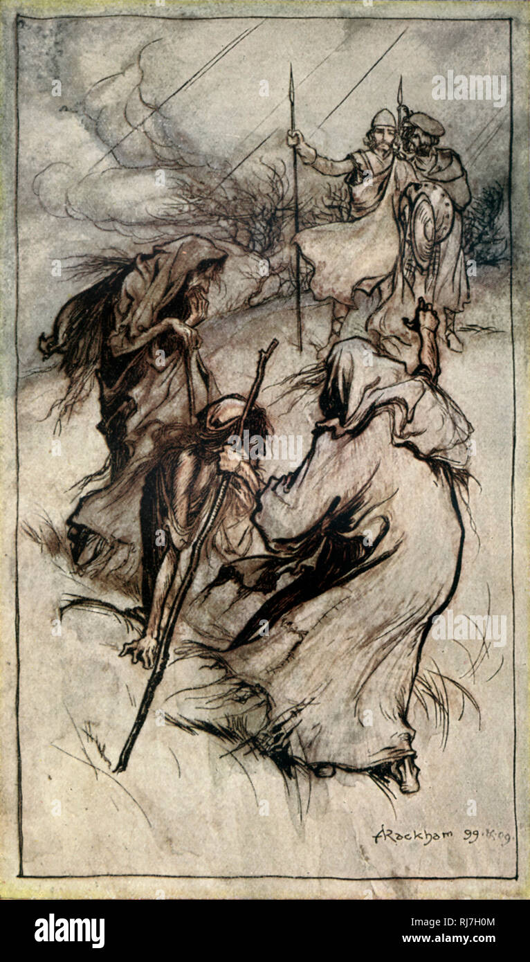'All Hail! King that shall be hereafter!' By Arthur Rackham (1867-1939). Macbeth (The Tragedy of Macbeth) is a tragedy by William Shakespeare; it is thought to have been first performed in 1606. Stock Photo